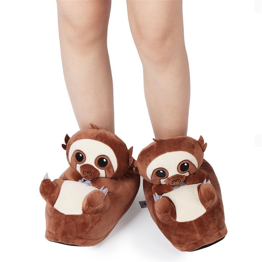 Corimori Tier Pantoffeln für Erwachsene Einheitsgröße 34-44 Plüsch Hausschuhe (Packung, Geschenk) EU Einheitsgröße 34-44, Henry das Faultier, für Kinder und Erwachsene