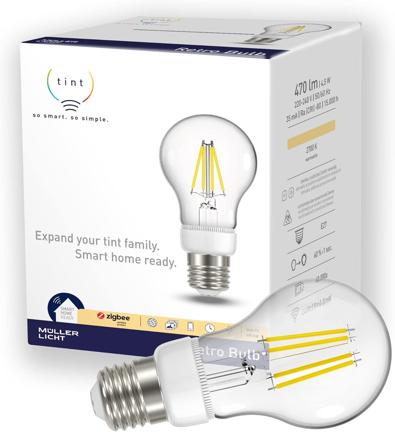 tint LED-Leuchtmittel LED-Birnenform Retro, E27, Warmweiß, LED-Birne im Vintage-Look