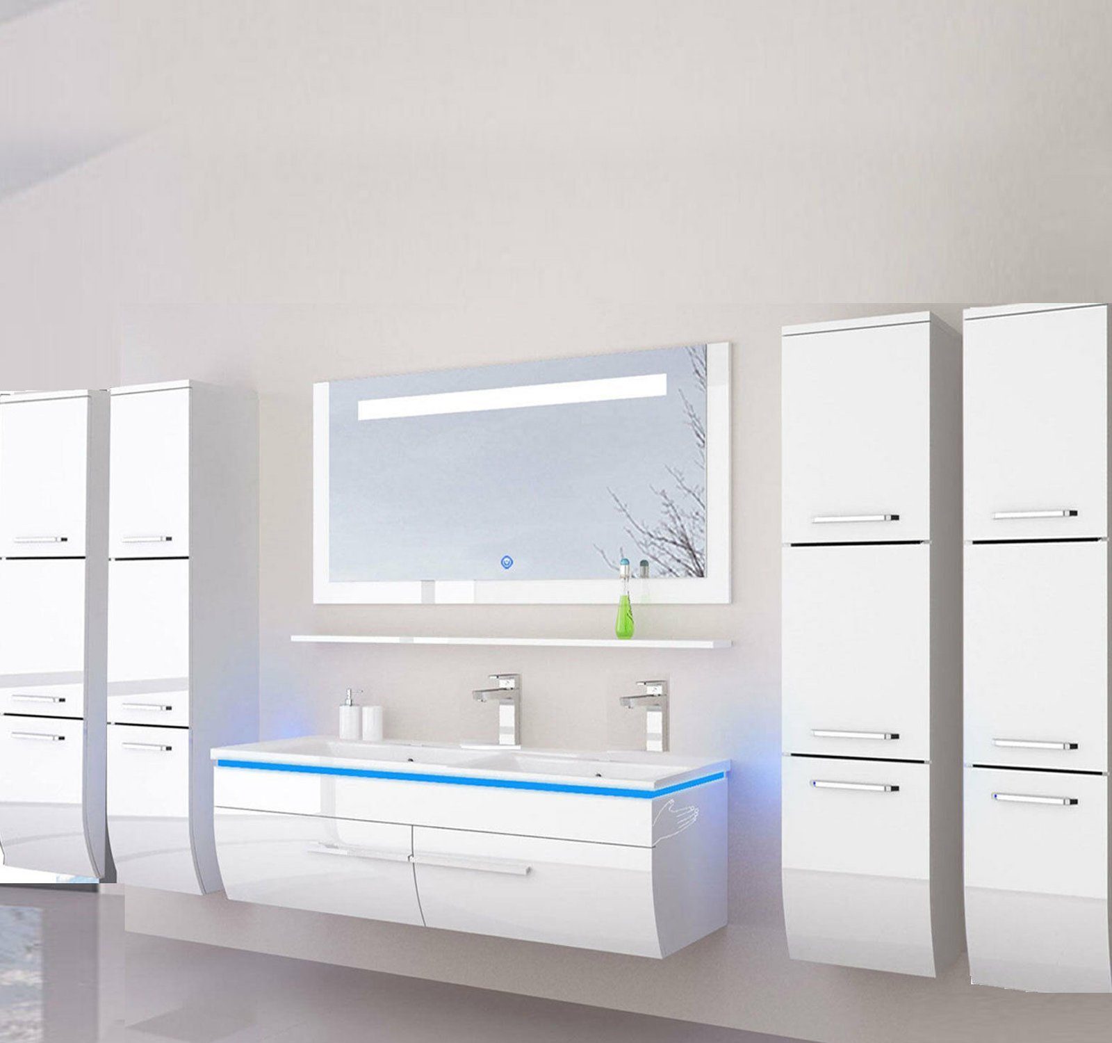Homeline Badmöbel-Set »Danny«, (Doppelwaschtisch 240 cm Weiss Hochglanz