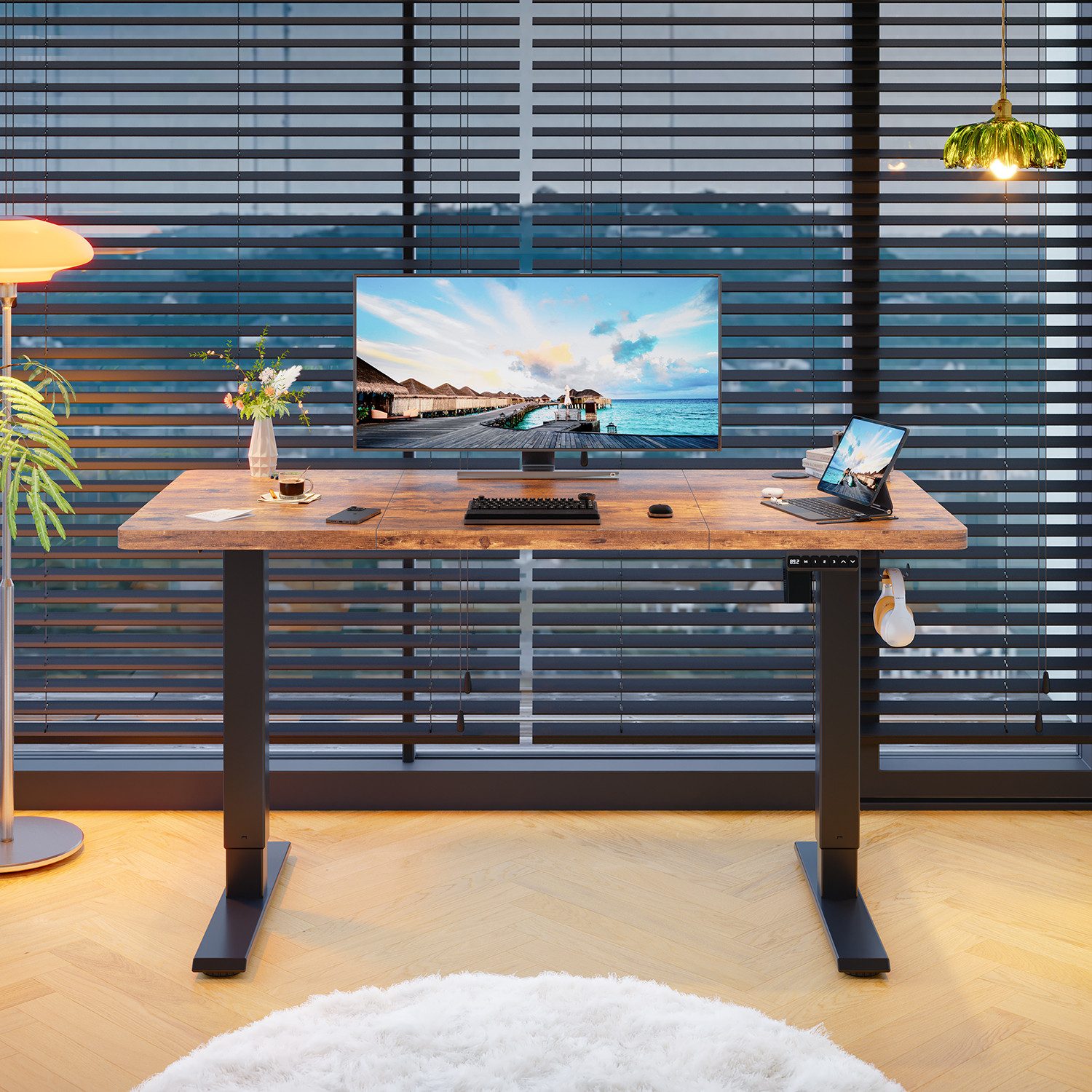 HOMALL Schreibtisch Höhenverstellbar elektrischer Memory-Funktion 100/120/140/160/180cm (Zweistufige Hohenverstellung Ergonomischer Kopfhorerhaken und Kabelhalterung)