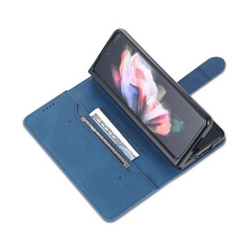 Wigento Handyhülle Für Samsung Galaxy Z Fold4 5G Design Kunst Leder Handy Tasche Hülle Etuis Blau