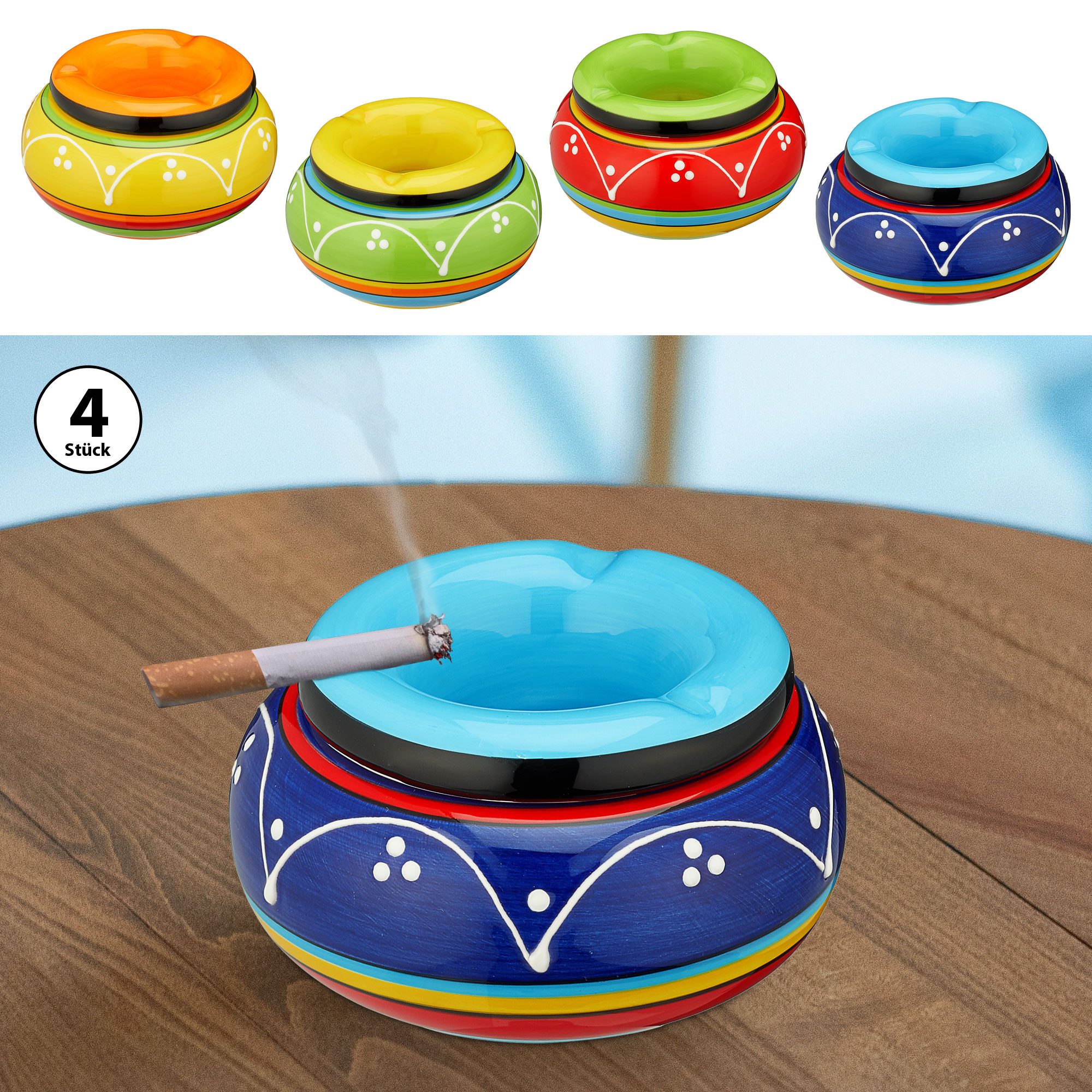 CEPEWA Aschenbecher Aschenbecher Sturmaschenbecher ´Toscana´ 4er Set Ø 11cm Keramik