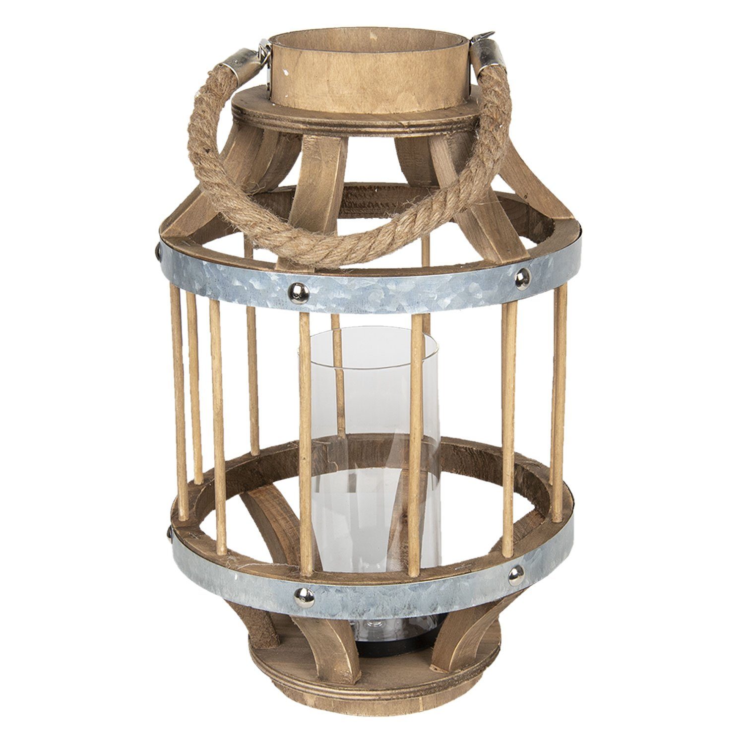 Kerzenlaterne Clayre & Eef Laterne Braun/Weiß Ø 22*35 cm Eisen /Glas / Holz 6H1733S