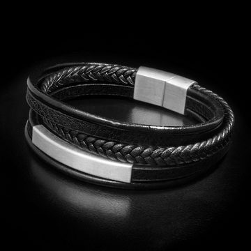 UNIQAL.de Lederarmband Lederarmband Herren "PLATE" geflochten, (Edelstahl, Echtleder, Casual Style, Handgefertigt)