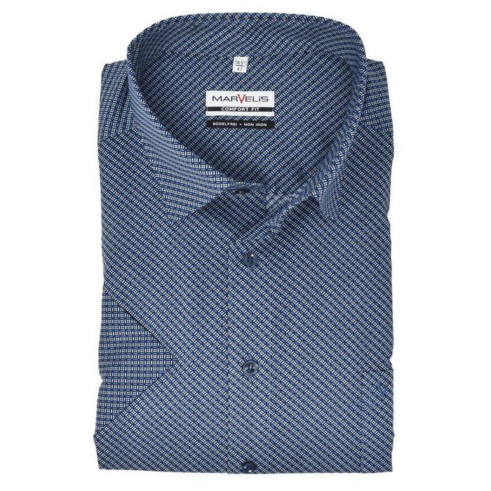 MARVELIS Kurzarmhemd Businesshemd - Comfort Fit - Kurzarm - Muster - Blau