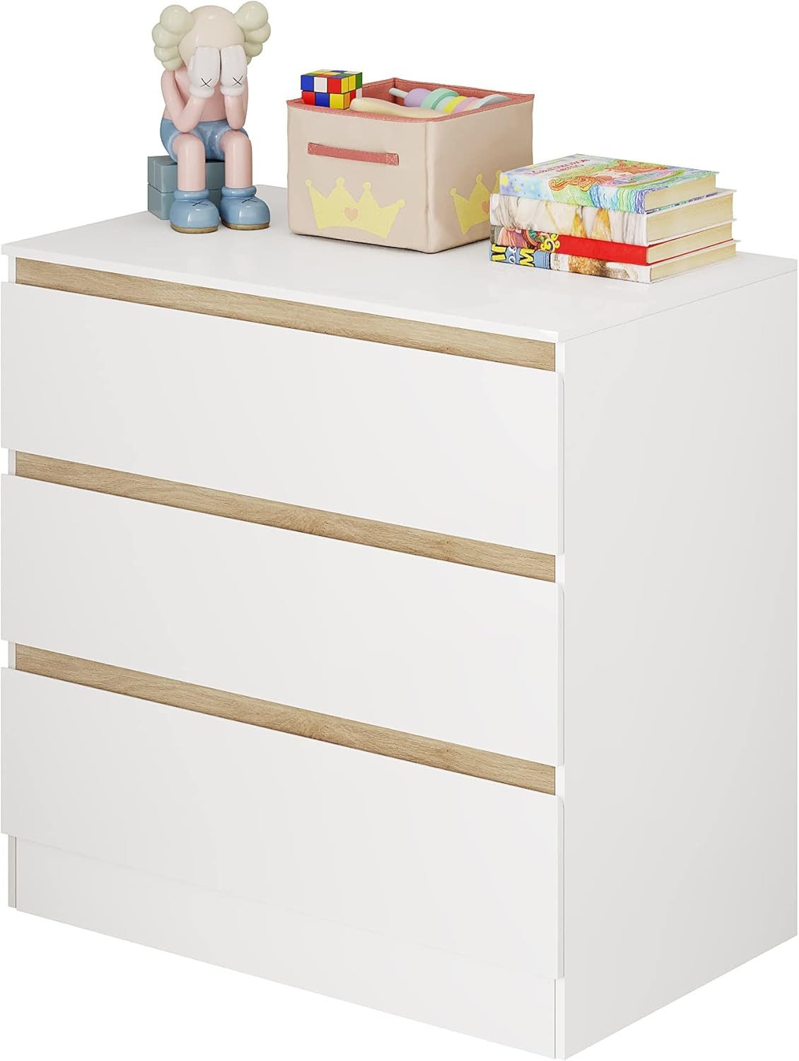 Woltu Wickelkommode, mit 3 Schubladen platzsparend 80x78x48cm, Weiß + Eiche