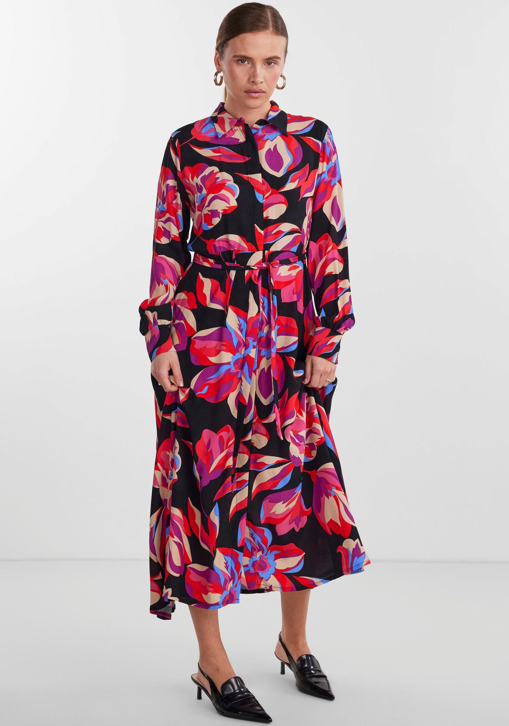 SHIRT NOOS DRESS LONG Flower Hemdblusenkleid YASFIMA print Y.A.S LS aop S. black