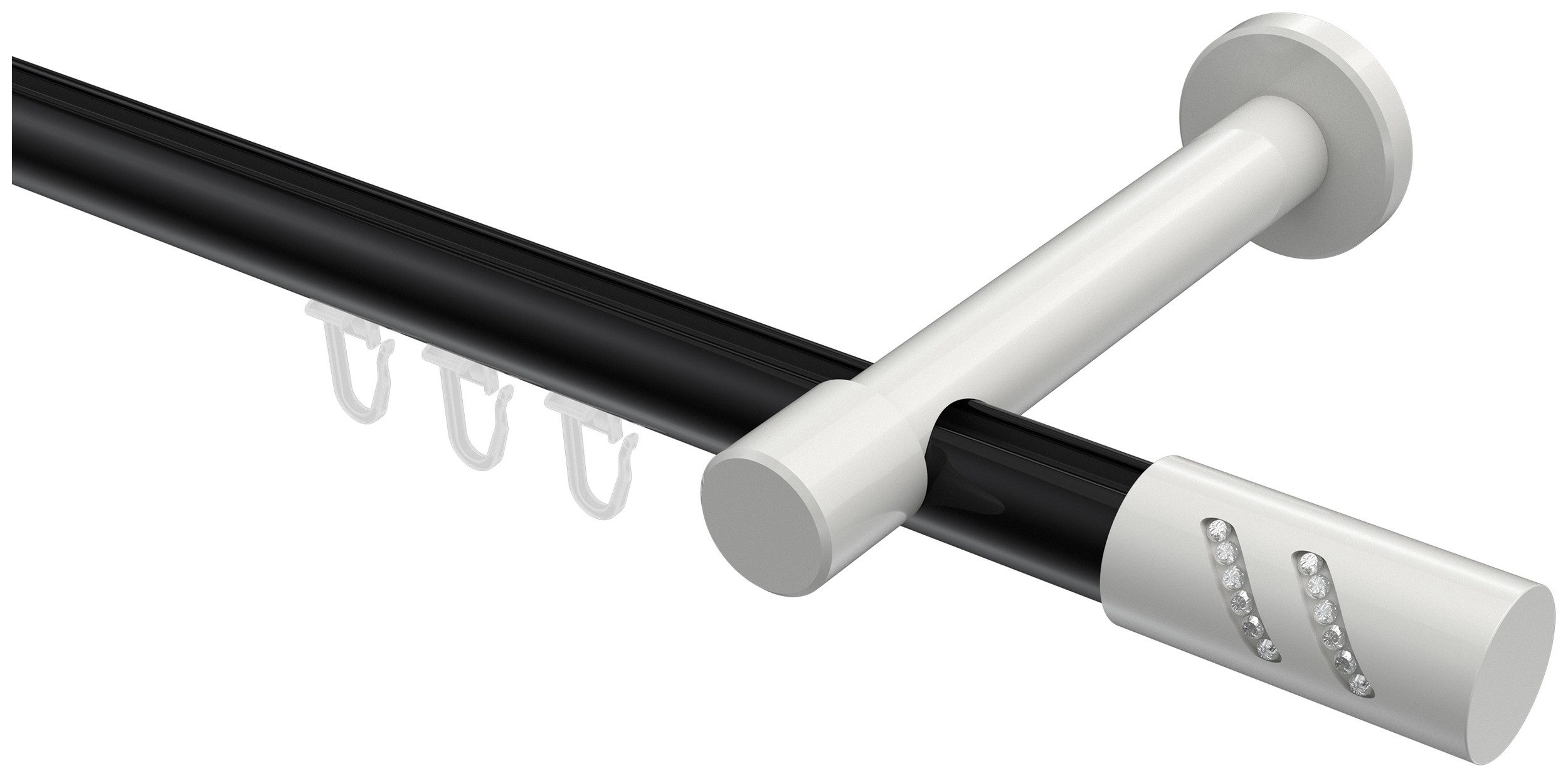 INTERDECO Innenlaufschiene Prestige Zoena, Ø 20 mm, 1-läufig, Fixmaß, kürzbar, Wandmontage, Aluminium, Schwarz / Weiß / Bicolor
