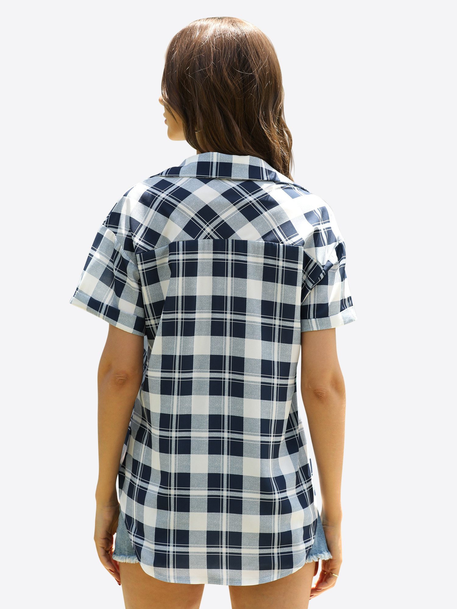 Imily Bela Kurzarmshirt Damen Kariertes Hemd mit Knöpfen (Packung, 1-tlg., günstig online kaufen