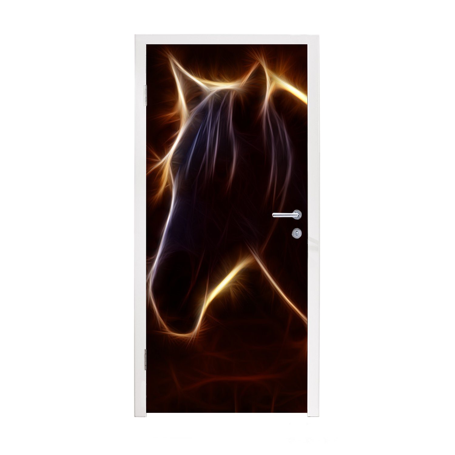 MuchoWow Türtapete Pferd - Matt, bedruckt, Kontur Fototapete - Türaufkleber, für St), (1 75x205 cm Tür, Leicht