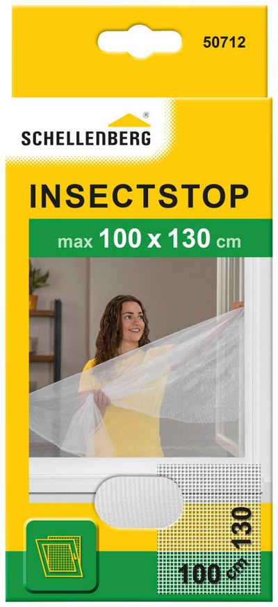 SCHELLENBERG Fliegengitter-Gewebe für Fenster ohne bohren, Insektenschutz mit Klettband, 100 x 130 cm, weiß, 50712