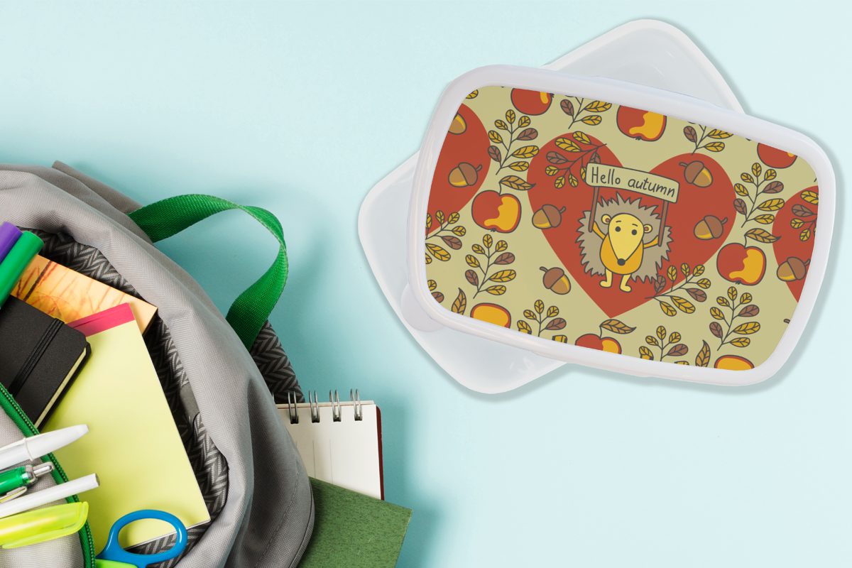 Lunchbox Jahreszeiten und Mädchen für weiß Jungs Erwachsene, Brotbox - Herbst (2-tlg), Kunststoff, Kinder Design, - und - Igel - MuchoWow Kind Brotdose, für