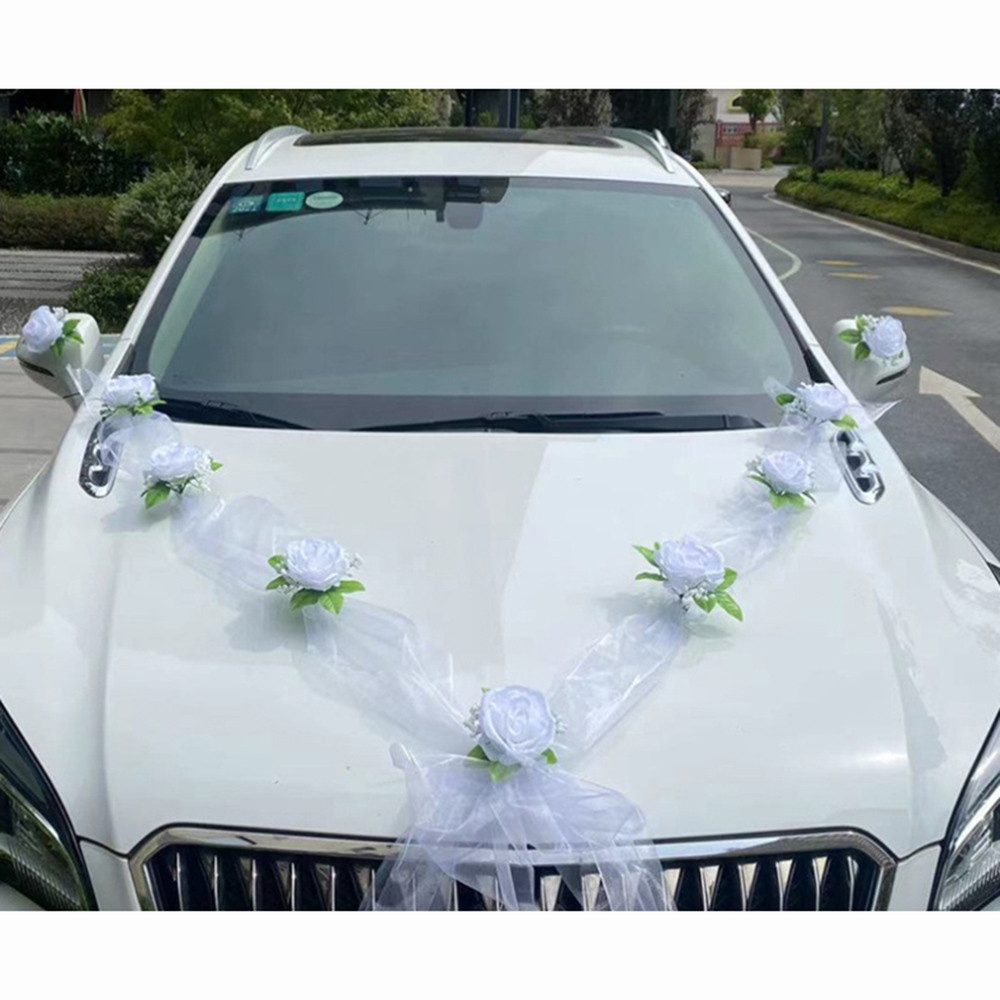 Kunstblumenstrauß Autoschmuck Hochzeit Deko, Autoschleifen Hochzeit Auto Deko, Coonoor, für Blumenschmuck Hochzeit Party – Bild 3 von 5