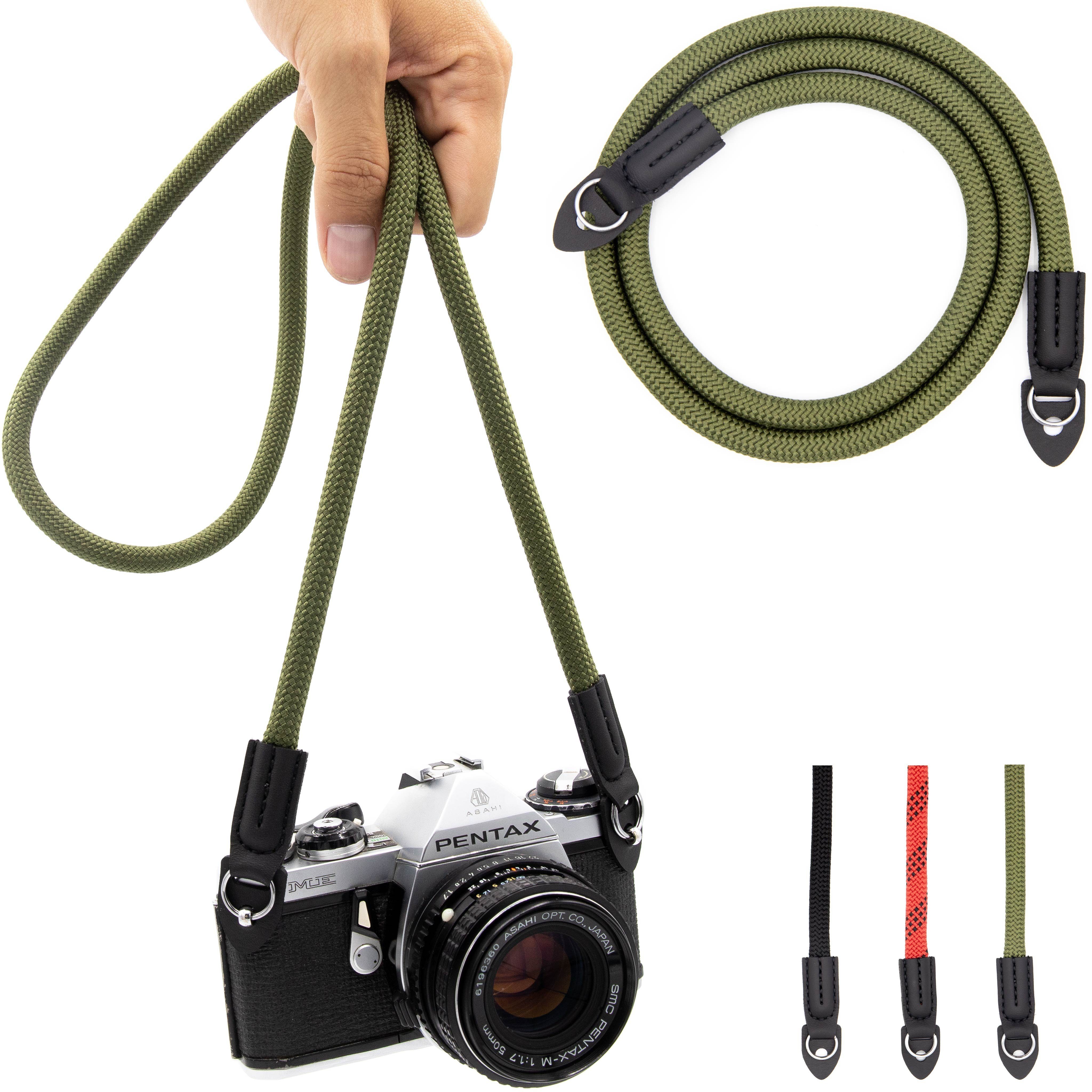 Lens-Aid Kamerazubehör-Set Kameragurt aus Seil: Nacken- BZW. Schultergurt für Systemkamera, DSLR Grün
