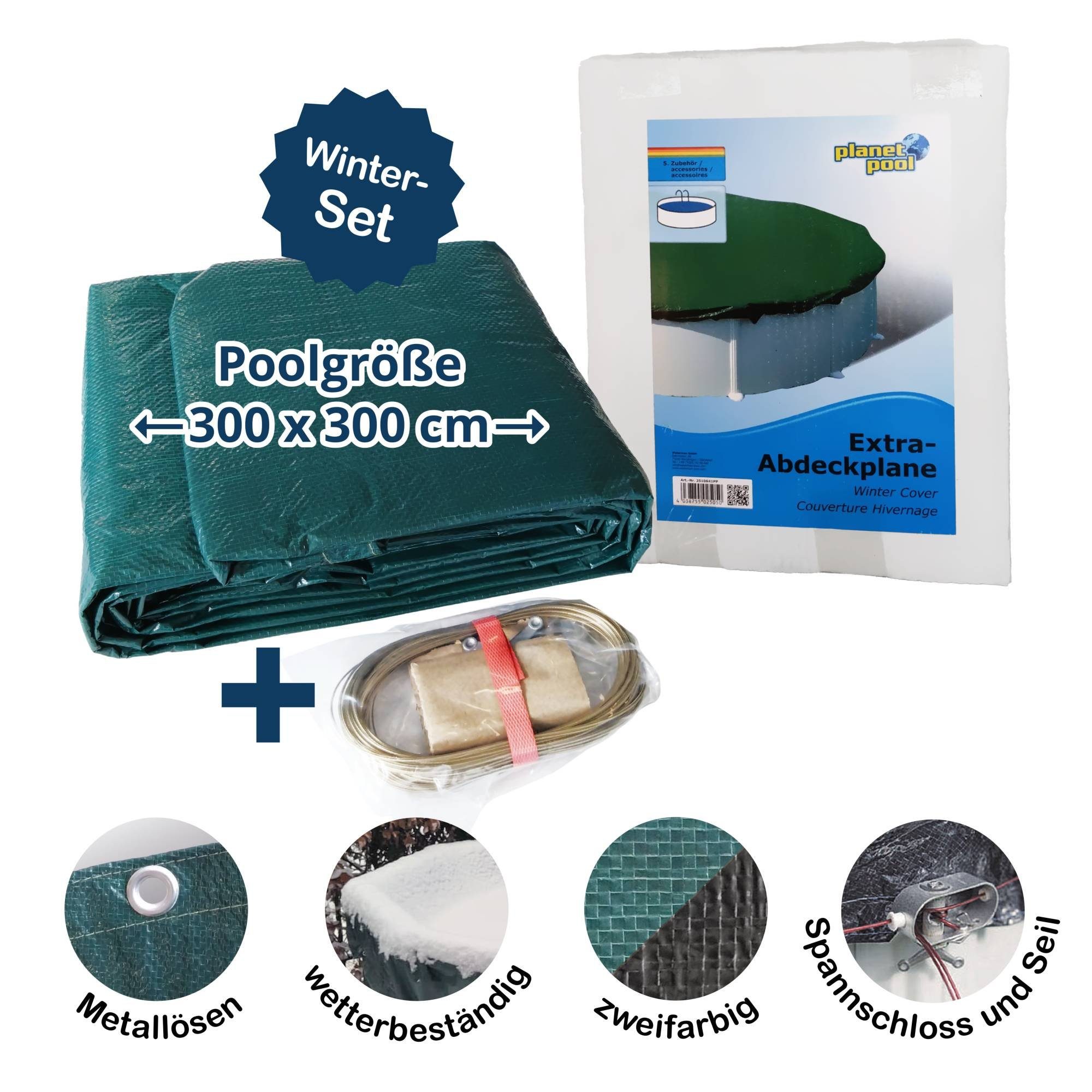 SUMMER FUN Pool-Abdeckplane Abdeckplane für 300cm Rund Pools und Schwimmbecken (Komplett-Set), Spannseil