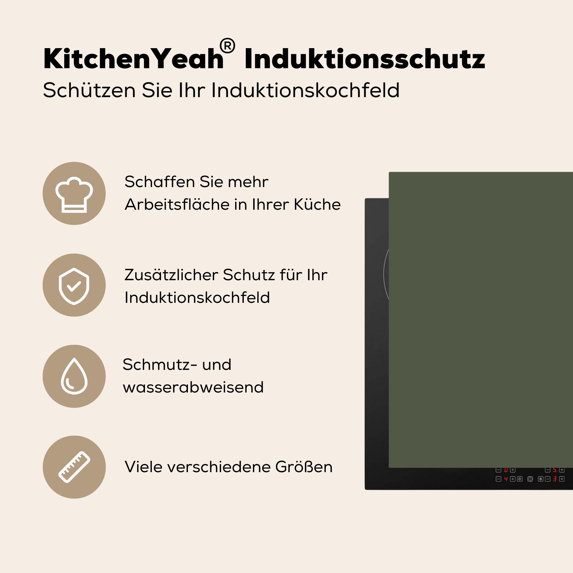 küche, Induktionskochfeld Schutz Einfarbig Olivgrün, die - Vinyl, Grün cm, 81x52 Herdblende-/Abdeckplatte für MuchoWow Ceranfeldabdeckung tlg), - (1