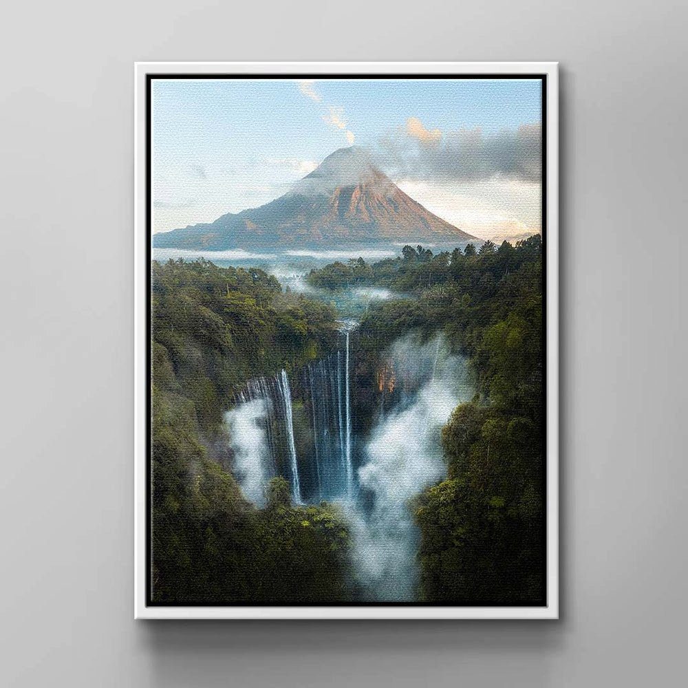 DOTCOMCANVAS® Leinwandbild, Modernes Wandbild Rahmen Landschaft mit Wasserfall schwarzer von