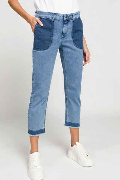 Gina Laura Regular-fit-Jeans 7/8-Jeans Farb Effekte 5-Pocket Fransensaum