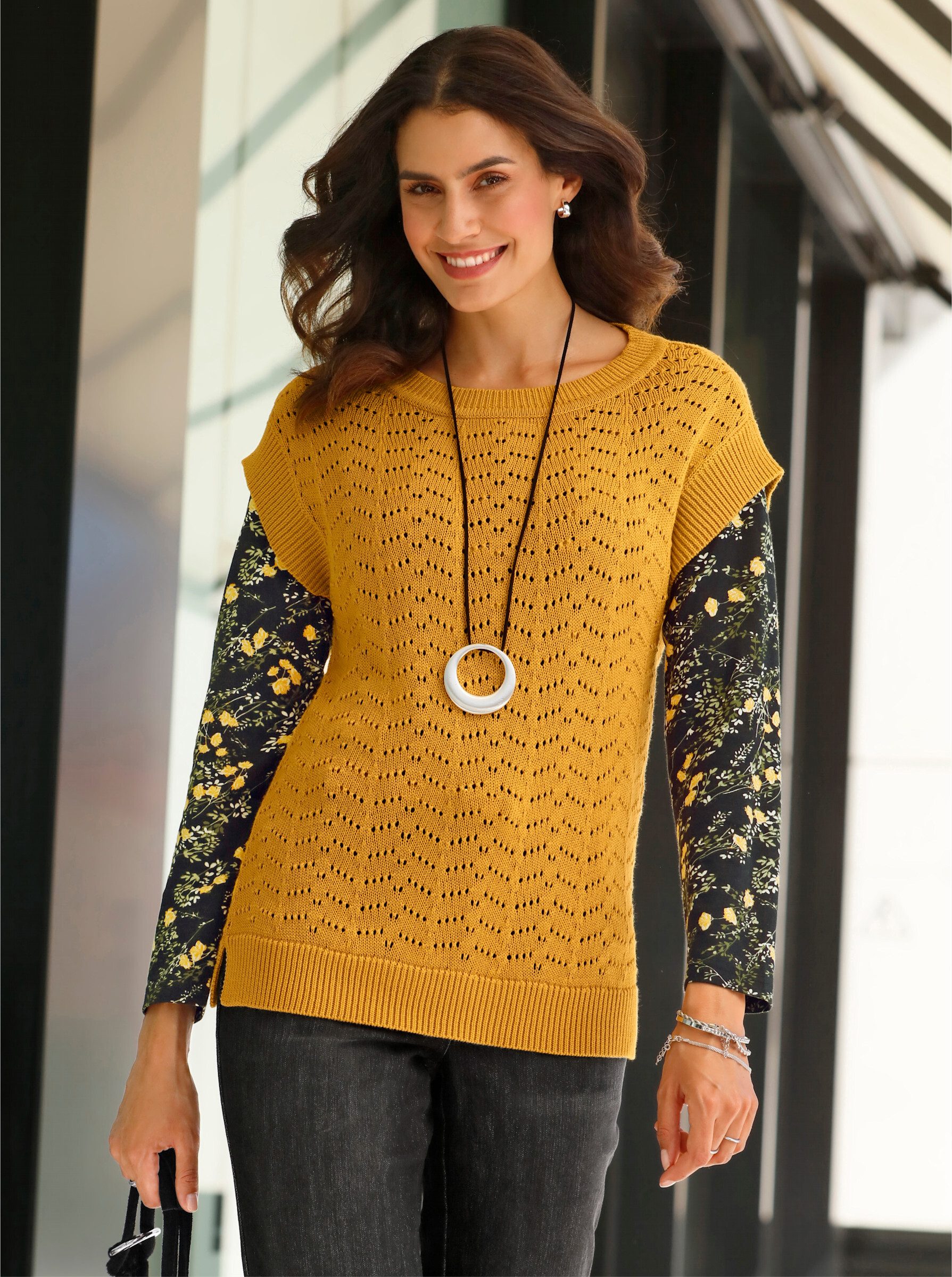 Witt Strickpullover Pullunder Überschnittener Arm Ajour .