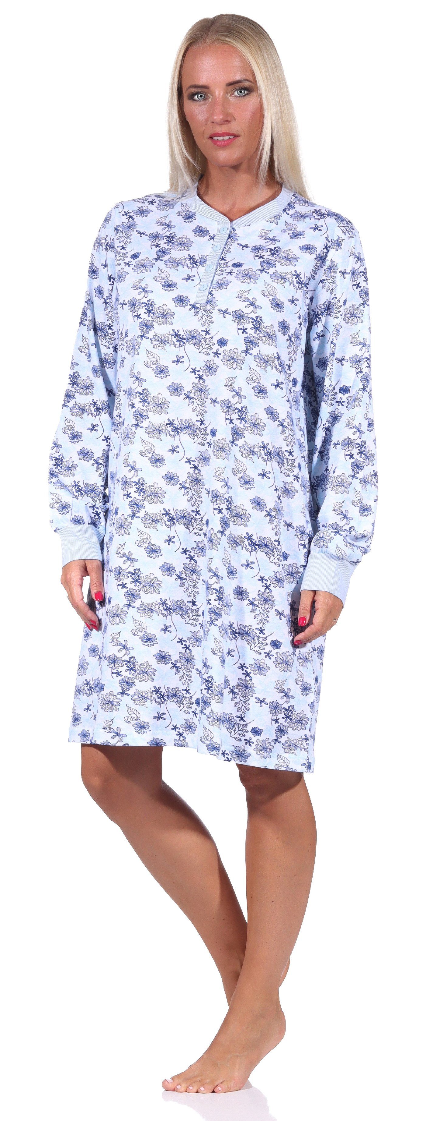 Normann Nachthemd - mit in Nachthemd Übergrößen Bündchen Damen in Optik auch langarm hellblau