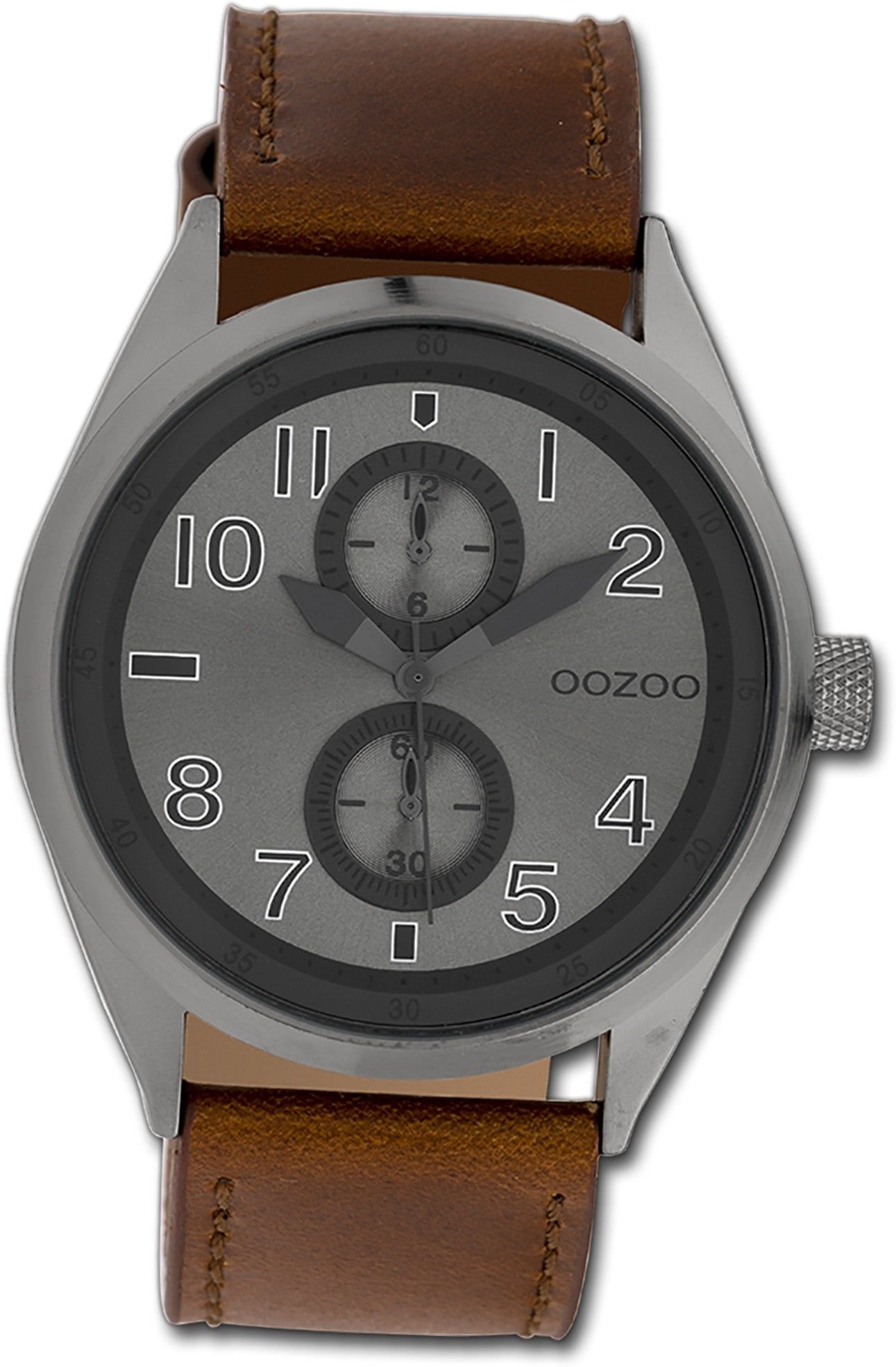 OOZOO Quarzuhr Oozoo Herren Armbanduhr Timepieces, groß Herrenuhr rundes 42mm) braun, Gehäuse, Lederarmband (ca