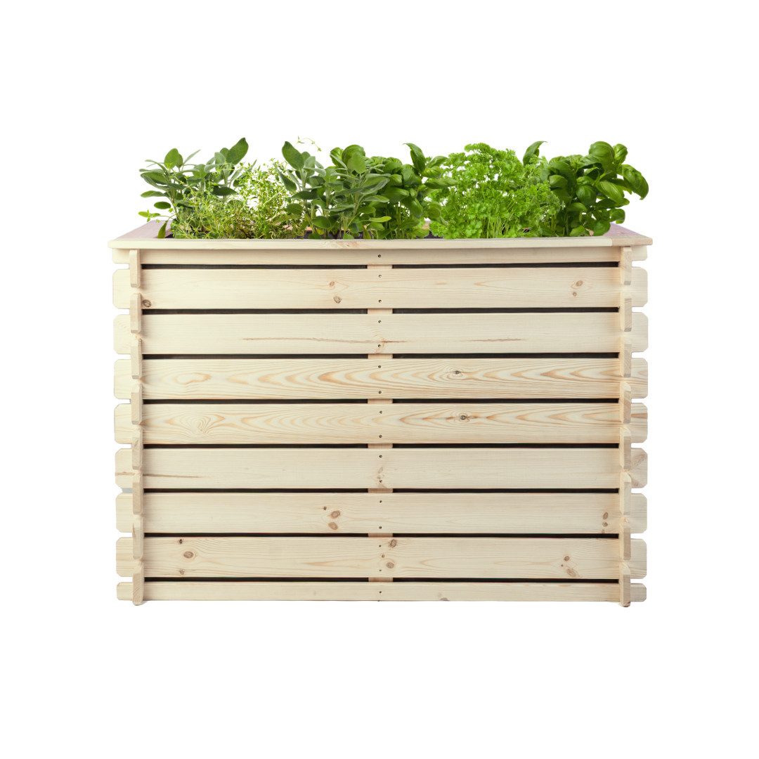 Mega-Holz Hochbeet Hochbeet Kiefer - PLANTO 117 x 59 x 77 cm (Funktionsset, Stecksystem aus natürlicher Kiefer), Stecksystem