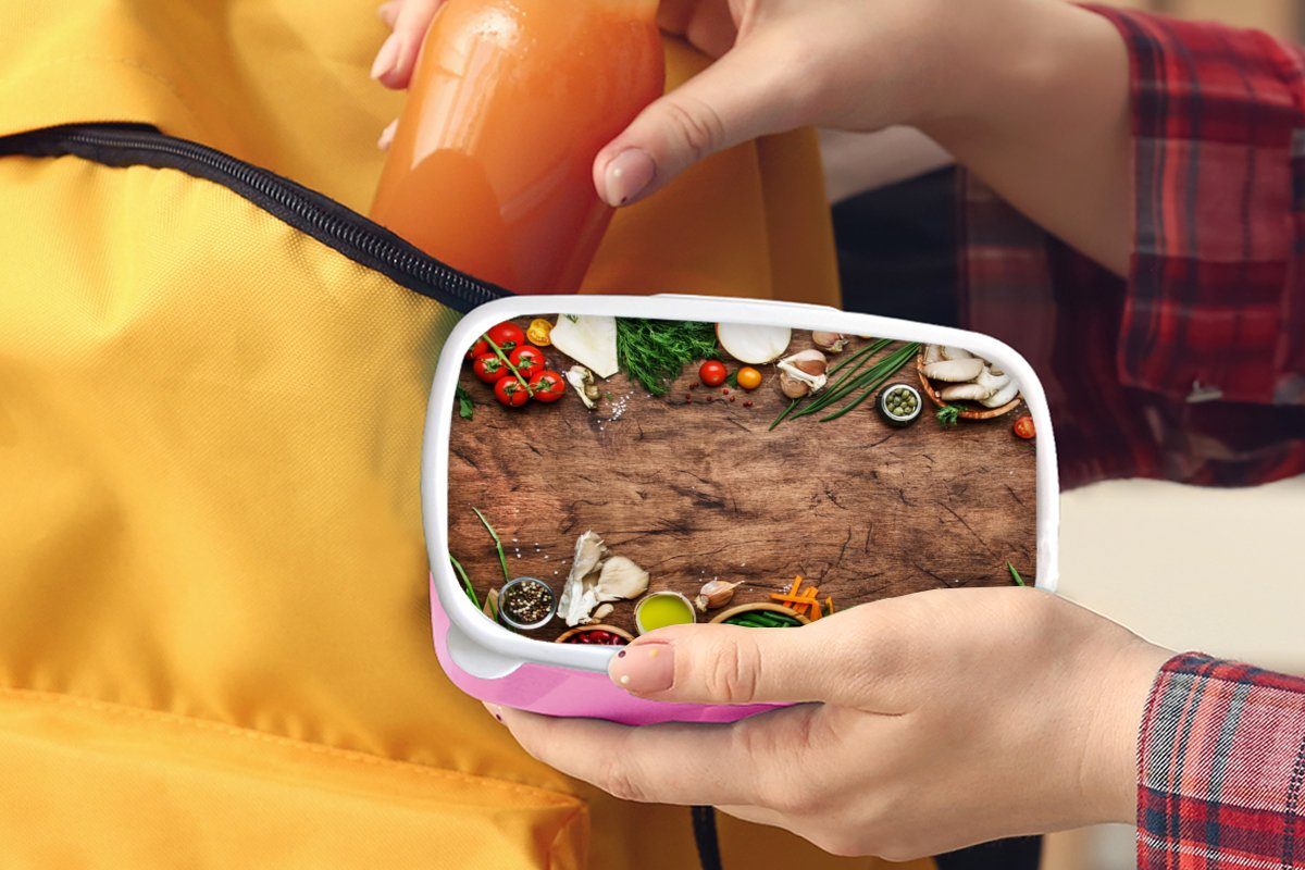 MuchoWow Lunchbox - Kräuter Brotdose Rustikal, Erwachsene, für Mädchen, (2-tlg), Kunststoff, Brotbox Gemüse Snackbox, Kinder, Kunststoff rosa 