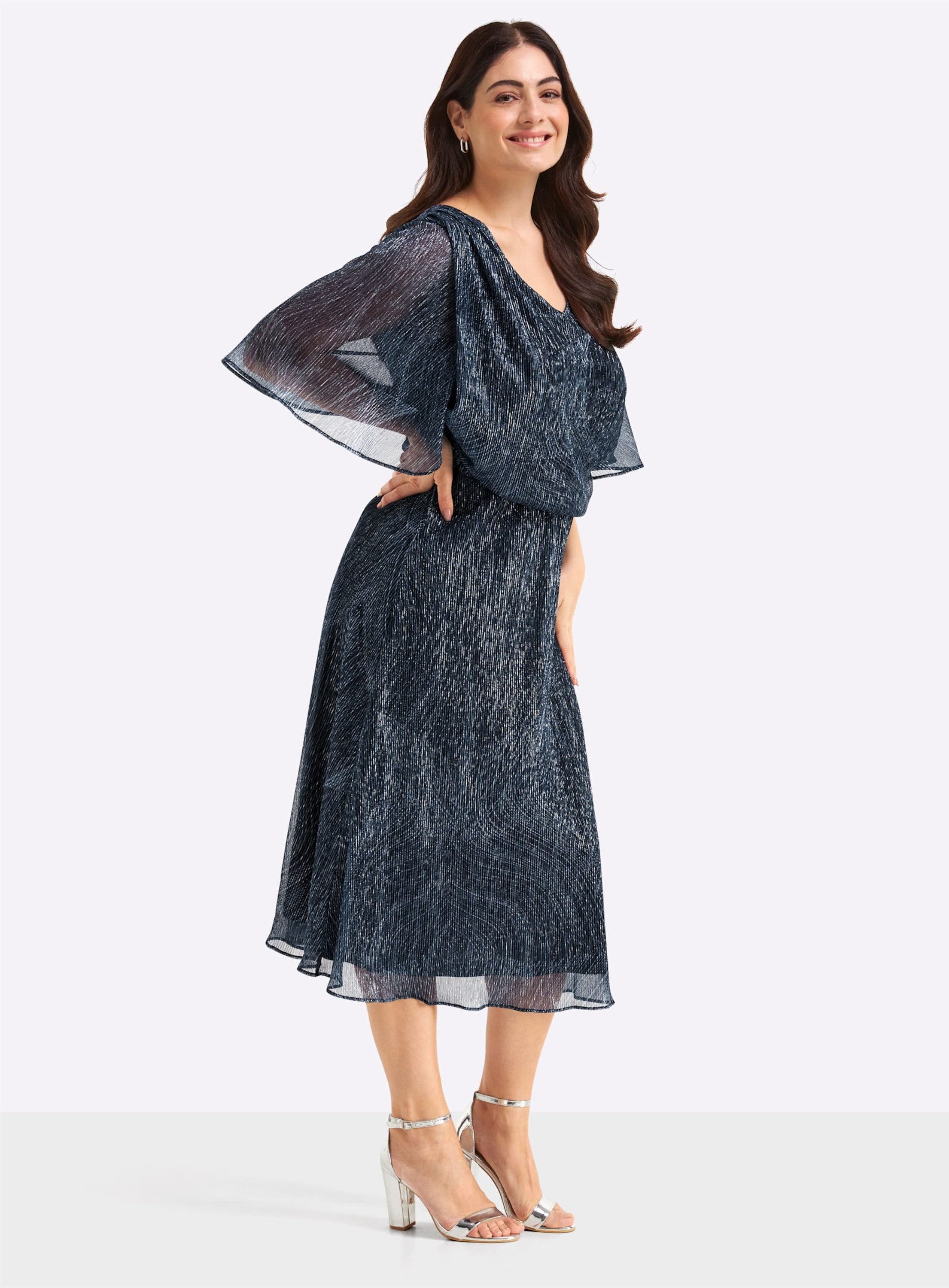 Sheego Etuikleid Chiffonkleid Kurzarm