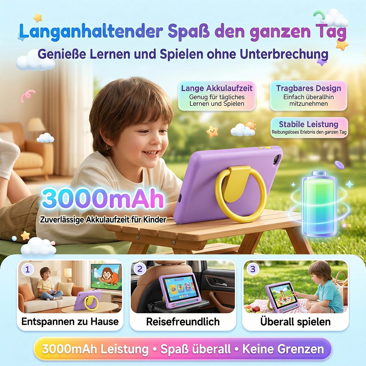 Happybe 7 Zoll, Android 16, 24(3+21)GB+128GB+1TB erweiterbar, WiFi 6, Kinder Tablet (7", 128 GB, Android)