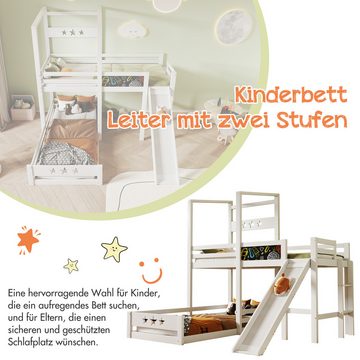 MODFU Kinderbett Etagenbett mit Tafel und Rutsche (Hochbett mit Leiter 90x200 cm, Hausbett), Massivholz