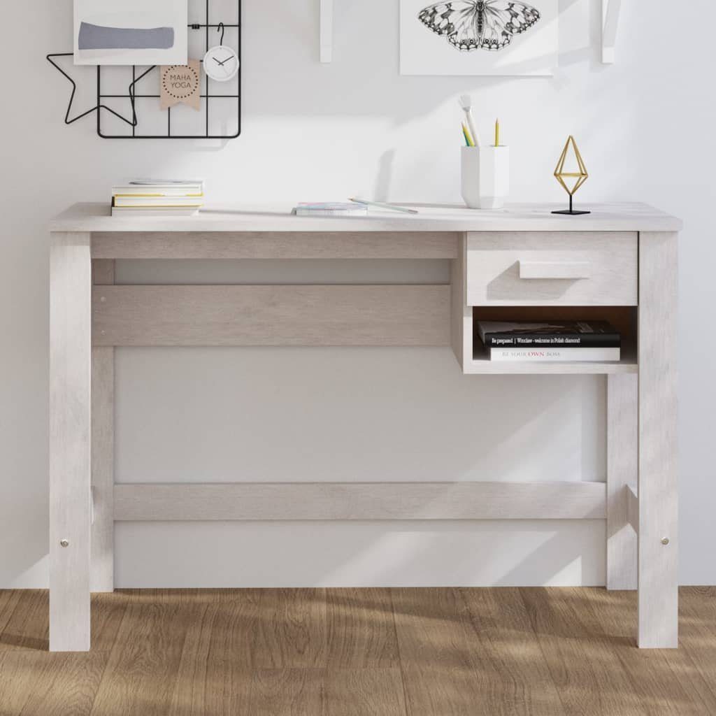 furnicato Schreibtisch HAMAR Weiß 110x40x75 cm Massivholz Kiefer | Schreibtische