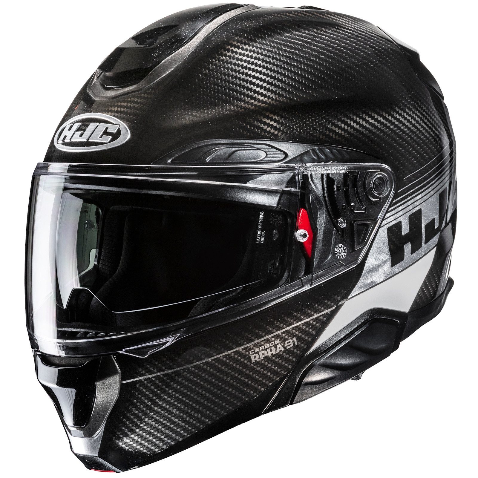 HJC Motorradhelm HJC RPHA 91 Carbon Elig MC5 Klapphelm Schwarz / Weiß / Silber L (1er Set)