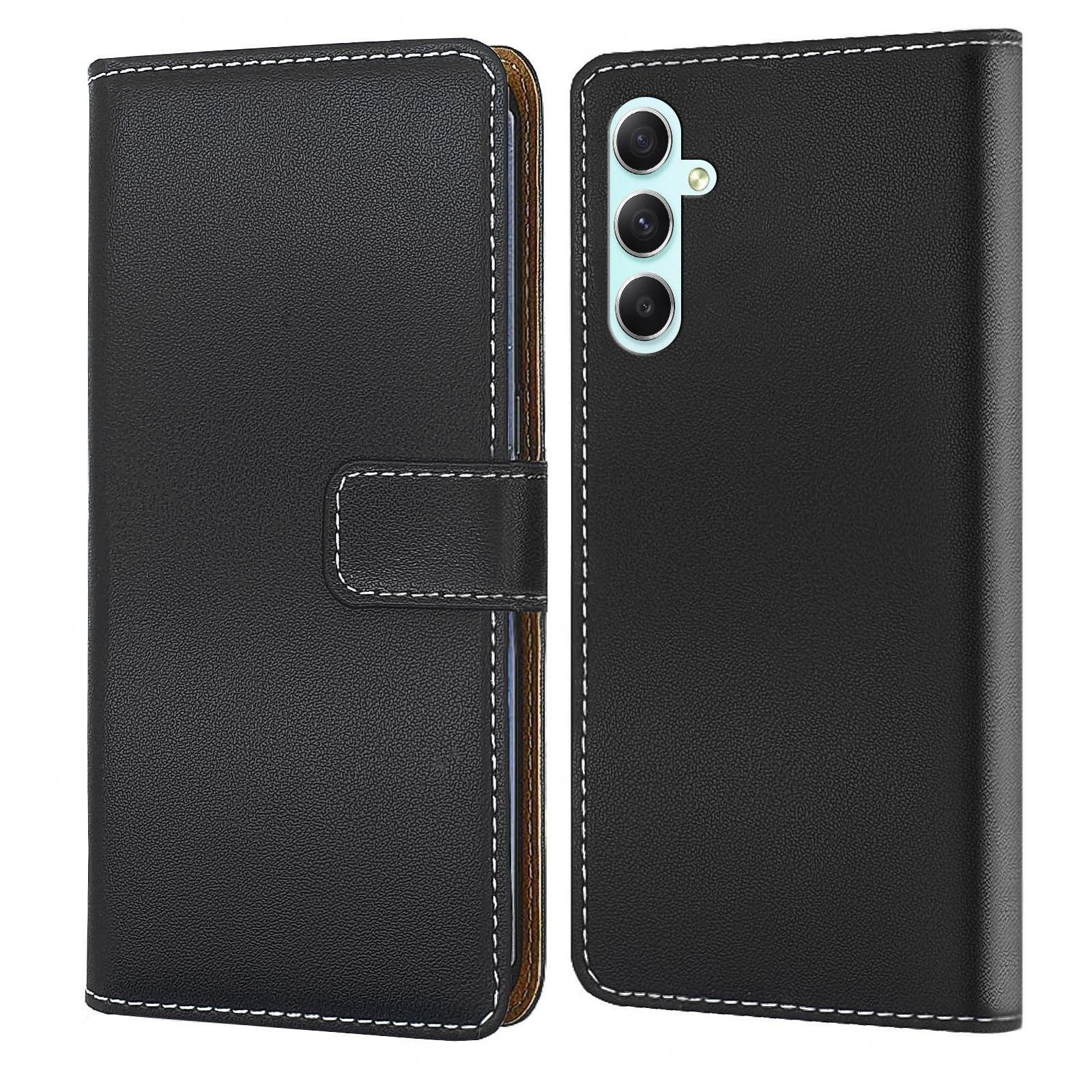 Numerva Handyhülle Bookstyle Etui Handytasche für Samsung Galaxy A24, Schutzhülle Klapphülle Flip Cover Schwarz