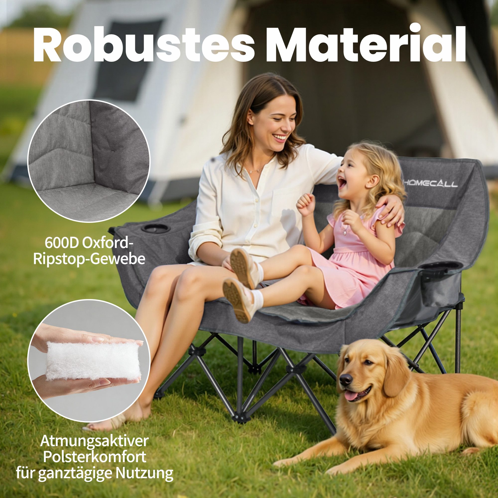 HOMECALL Campingstuhl Camping sofa Faltbar Karpfenstuhl Camping Couch Doppelter (1 St)