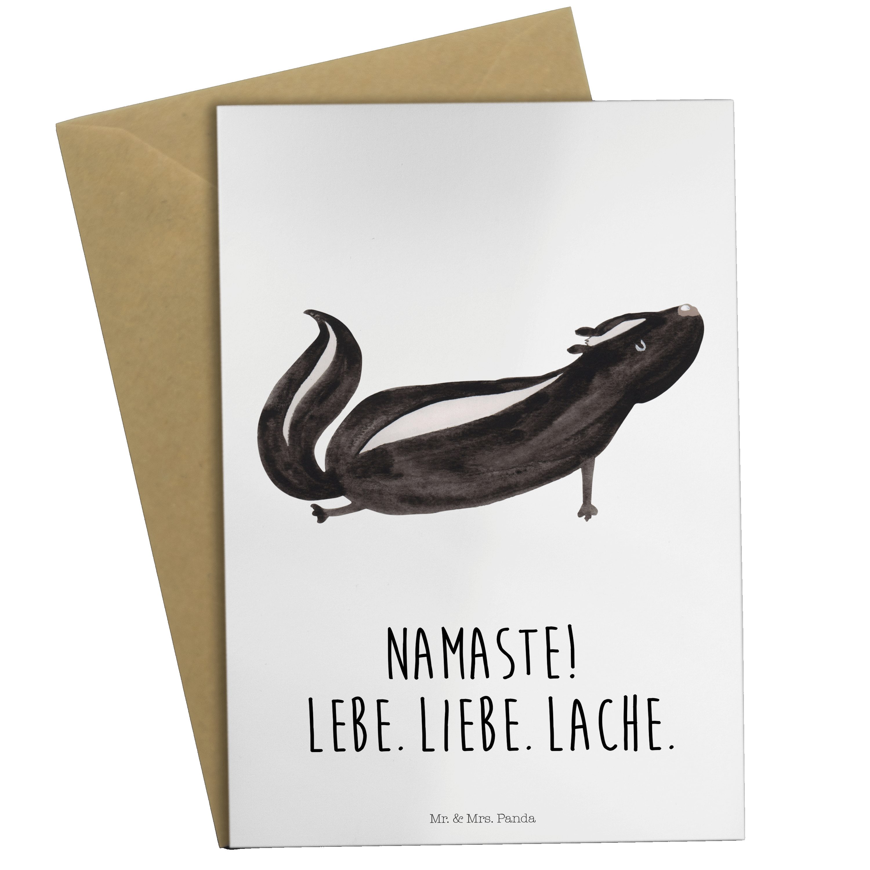 Mr. & Mrs. Panda Grußkarte Stinktier Yoga - Weiß - Geschenk, Karte, Klappkarte, Stinki, Namaste