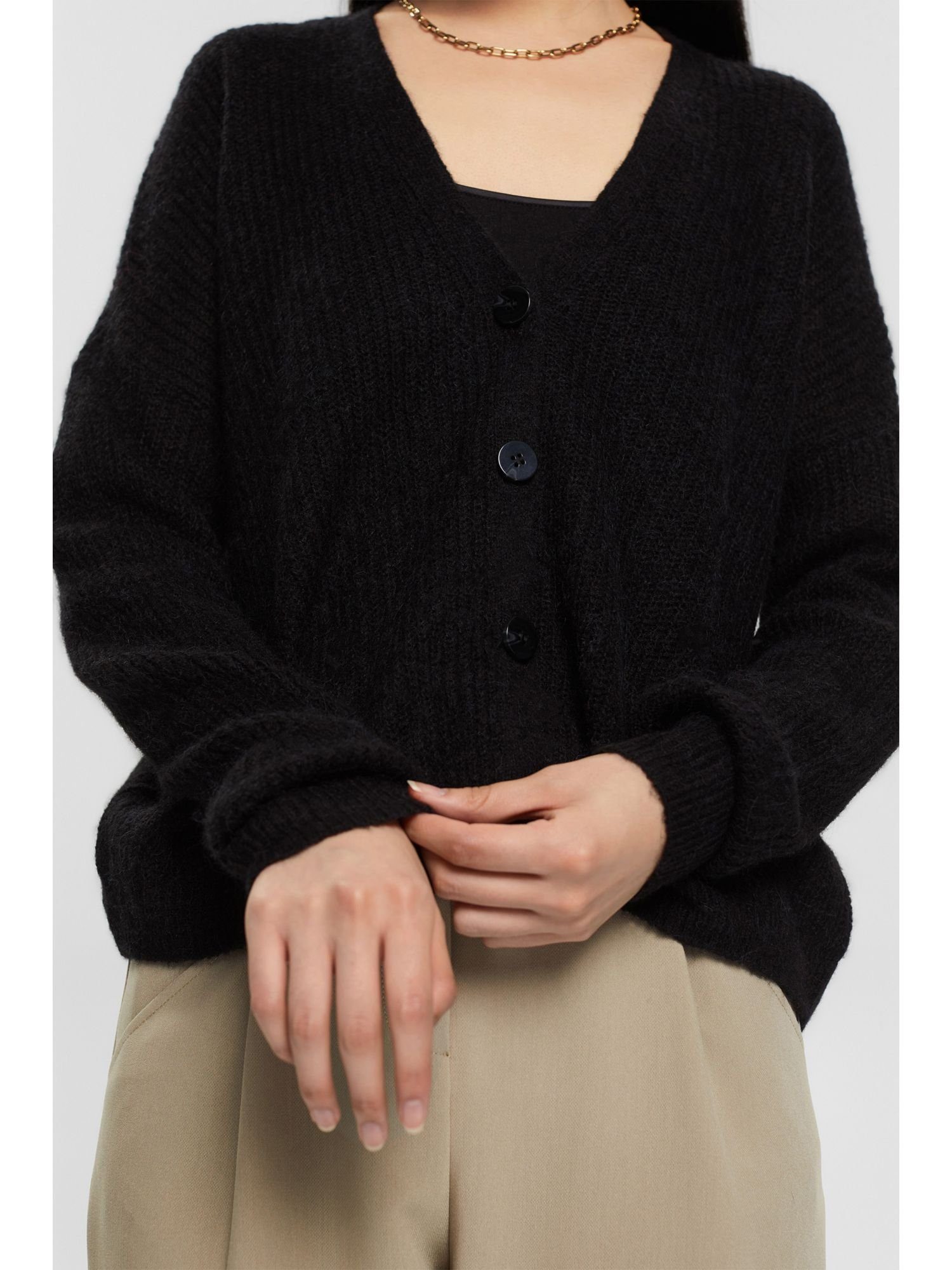 Mit Collection (1-tlg) Alpaka: Strickjacke BLACK Cardigan Esprit