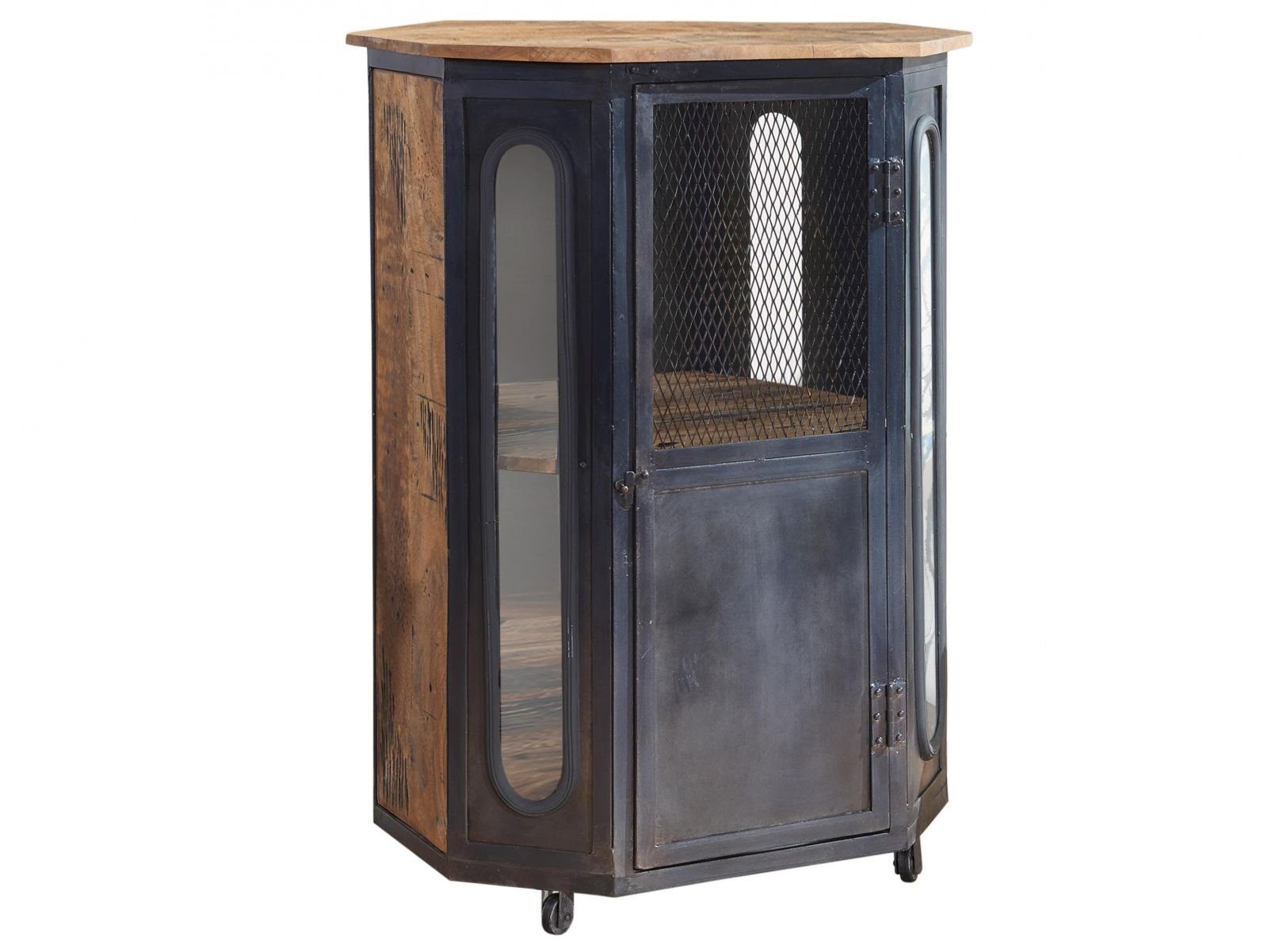 Massivmoebel24 Standvitrine (Vitrine Mango 76x60x120 natur lackiert RAILWAY #130) Vitrine Mango 76x60x120 natur lackiert RAILWAY #130
