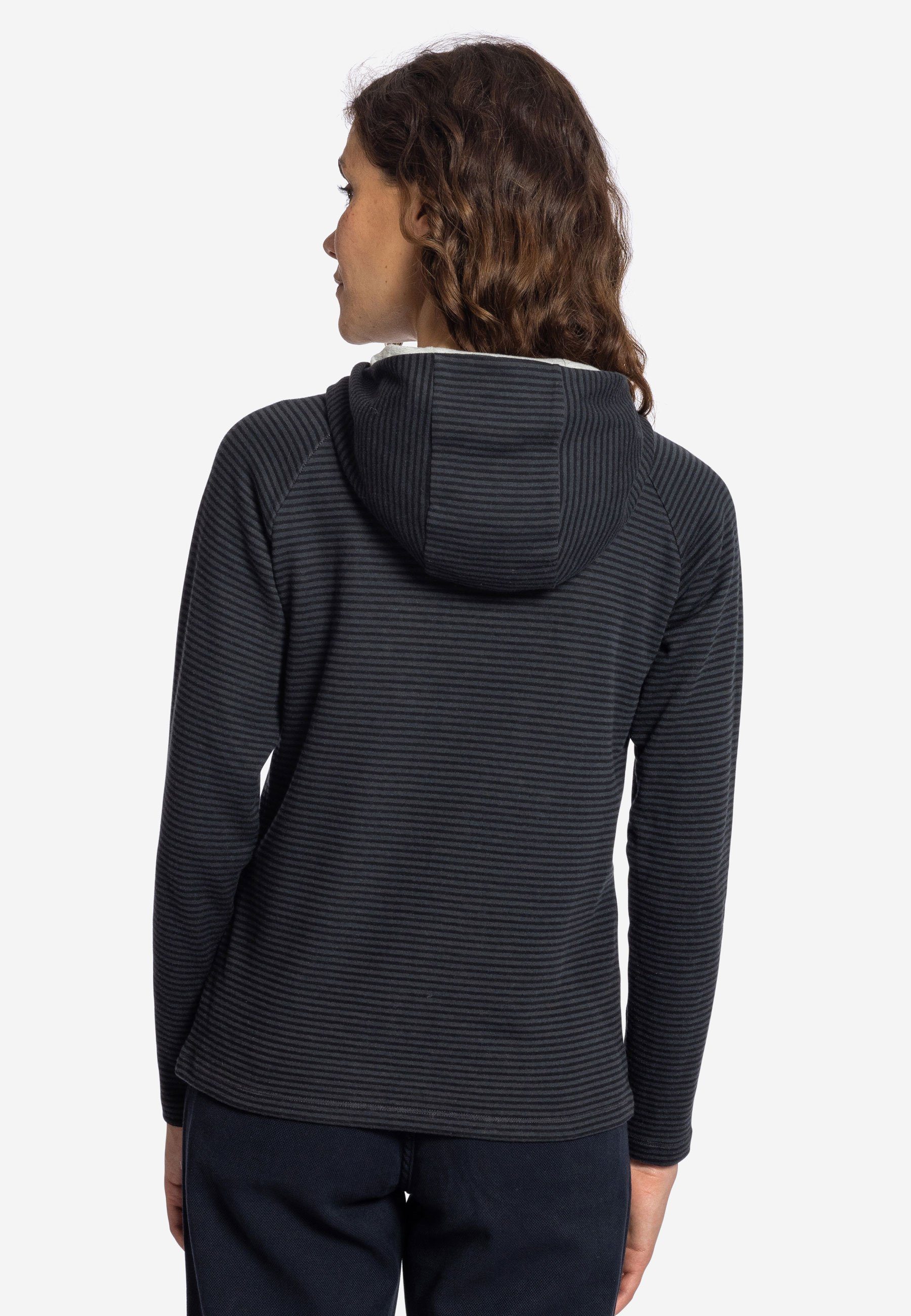 Kapuzenpullover anthra black tailliert - Sweater Streifen Hoodie leicht Wetter Elkline