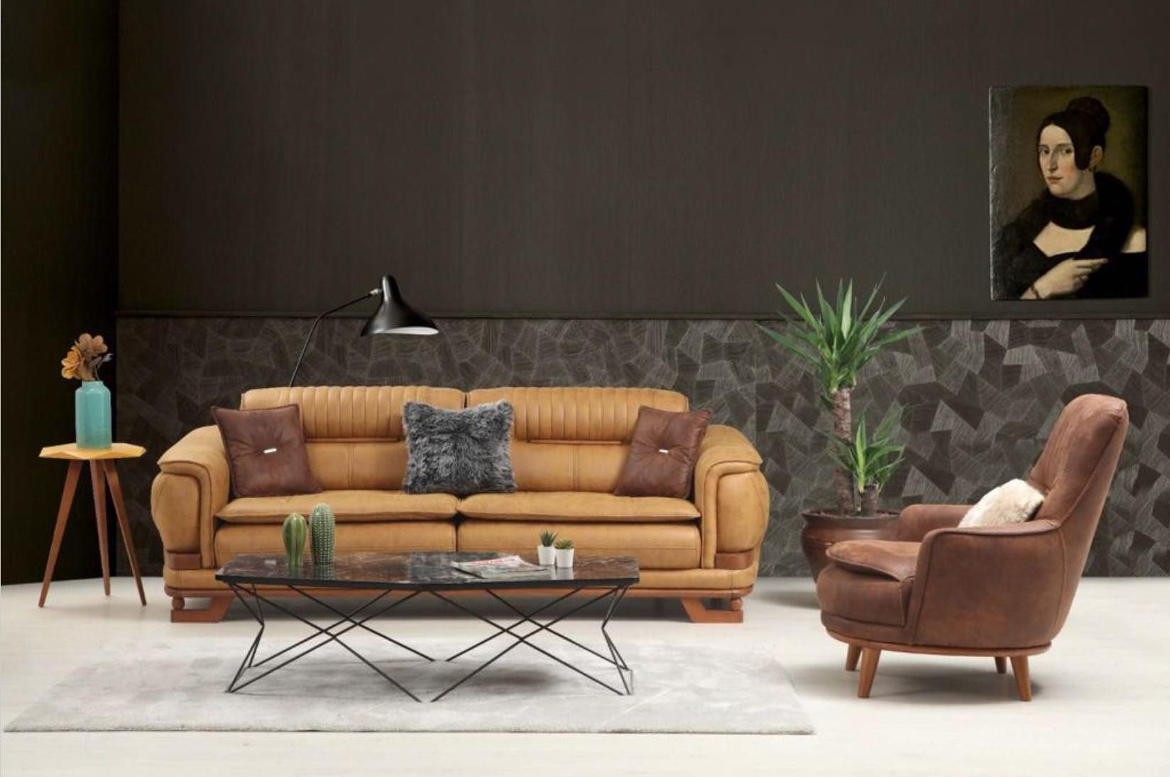 JVmoebel Ohrensessel Kunstleder Sessel in Braun mit Wellenunterfederung und Holzfüßen (Packung, 1-St., Kunstleder Ohrensessel – Stilvolles Polsterdesign), Made in Europa