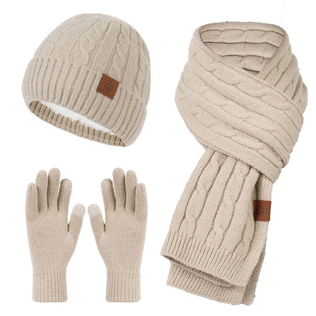 AUKUU Schal Strickmütze Winter (3-St) & Kuschelige Strickmütze, Perfekt Handschuhe: Schal Kaffeefarbe (den für