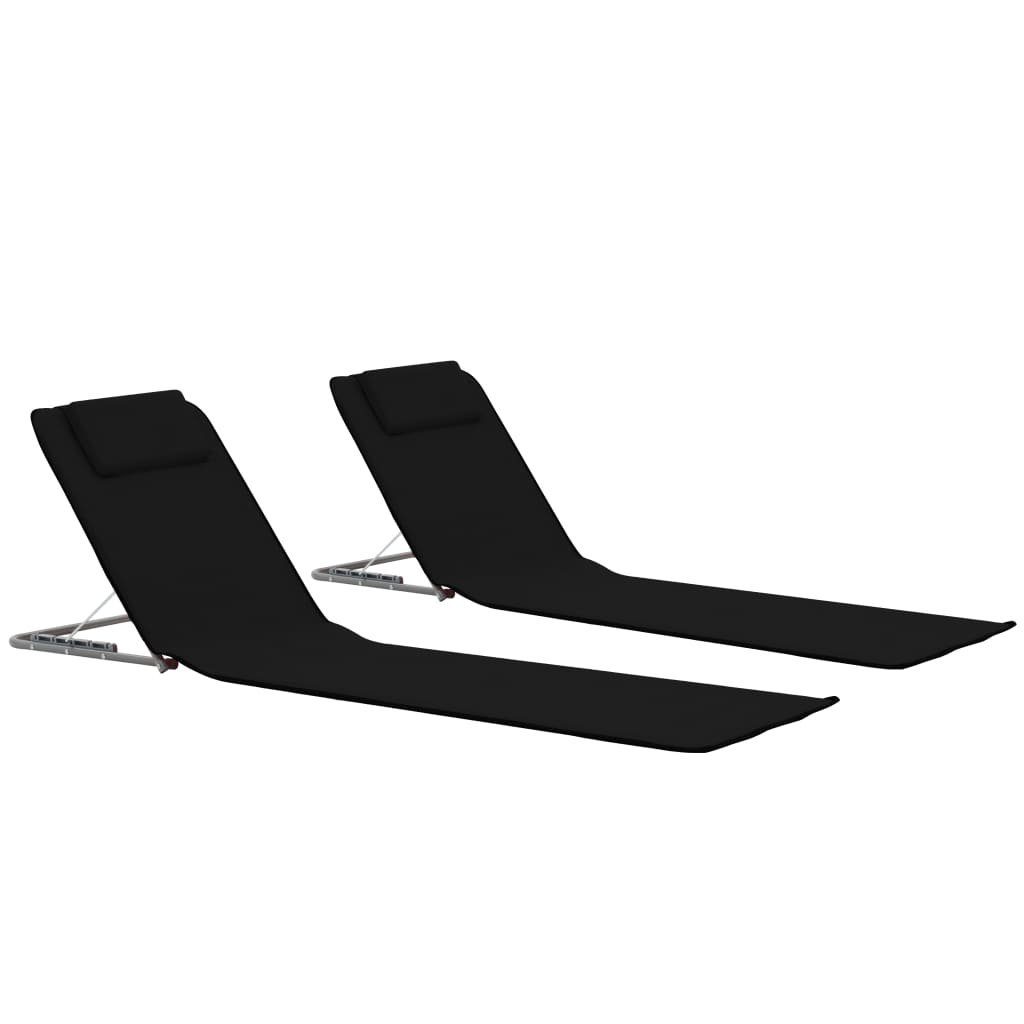 Gartenliege Klappbare Strandmatte 2 Stk. Stahl und Stoff Schwarz