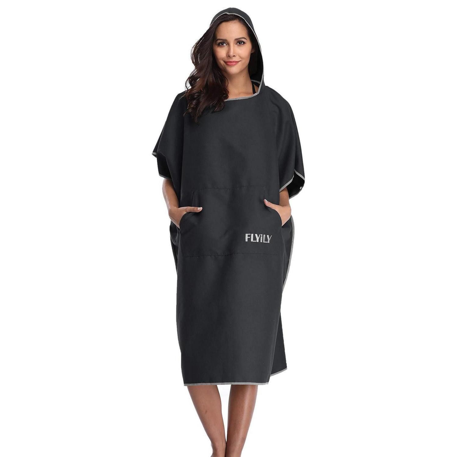 LuxusKollektion Poncho Surf Poncho Handtuch mit Kapuze - Schwarz