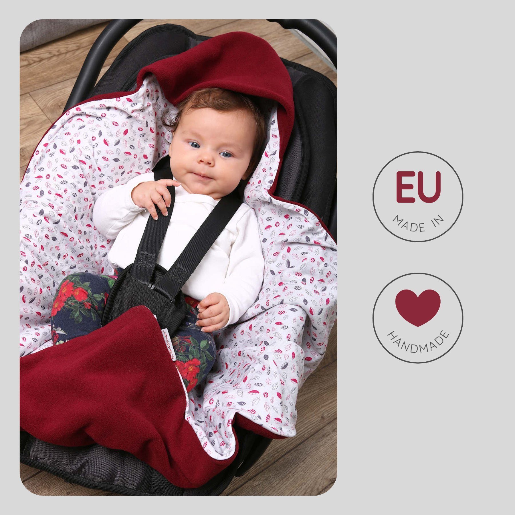 Einschlagdecke Babyschalendecke Fußsack für Sommer, 3 für Babyschale Punkt die Babyschale rot/Marine HOBEA-Germany