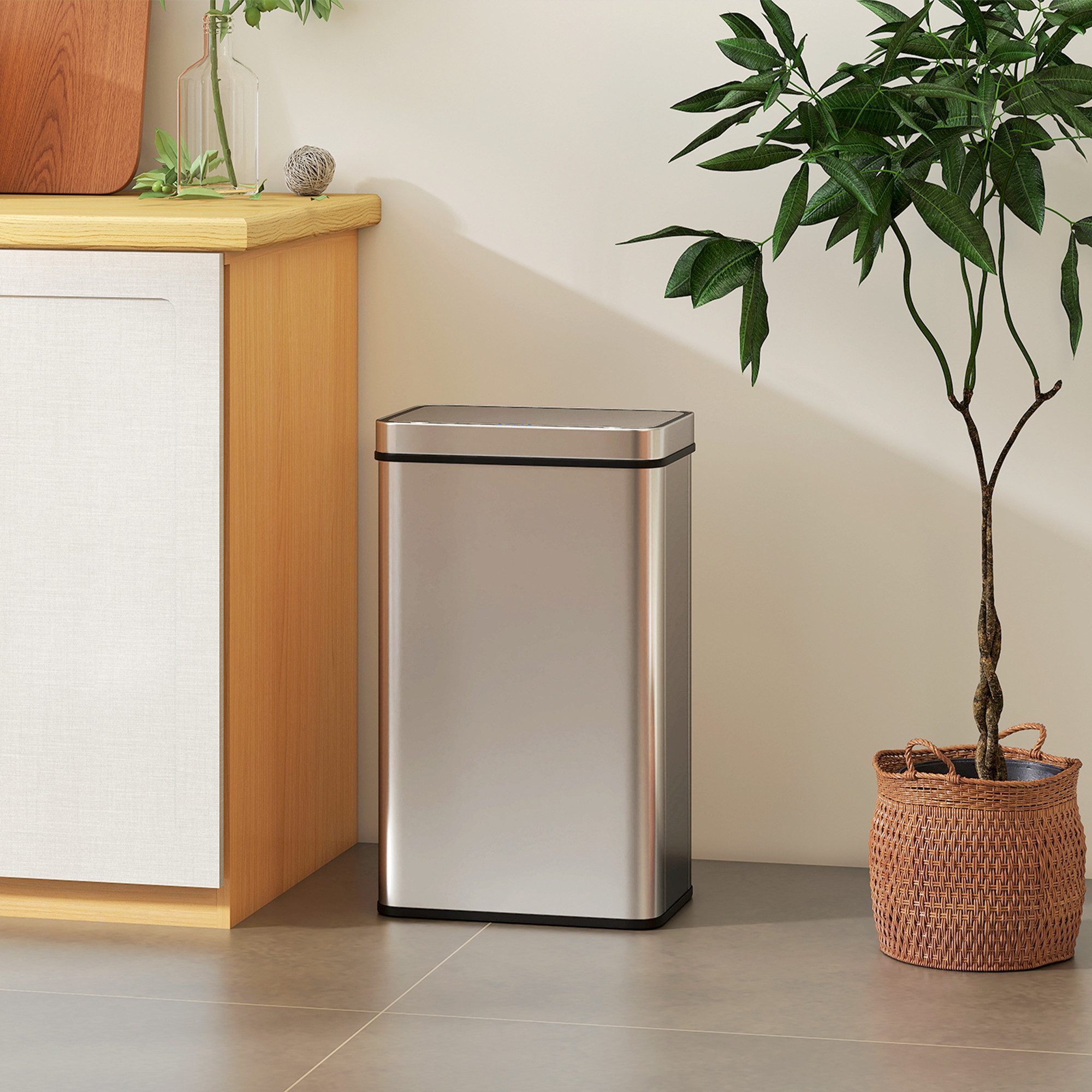 HOMCOM Мусорные урны Fingerabdruckresistent, Automatische Schließ-Funktion, Silber