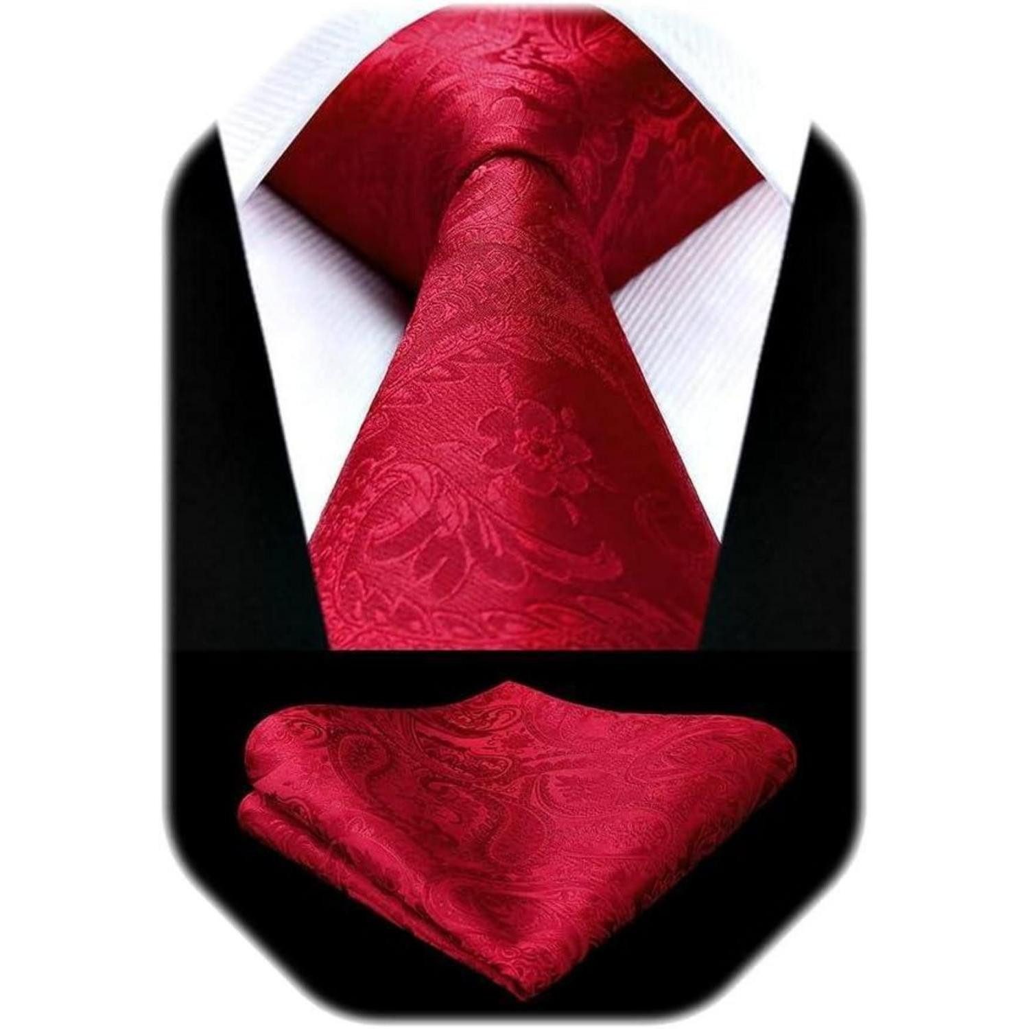 LuxusKollektion Krawatte Krawatten Set Herren Hochzeit Paisley Einheitsgröße N-rot-1 (1-St)
