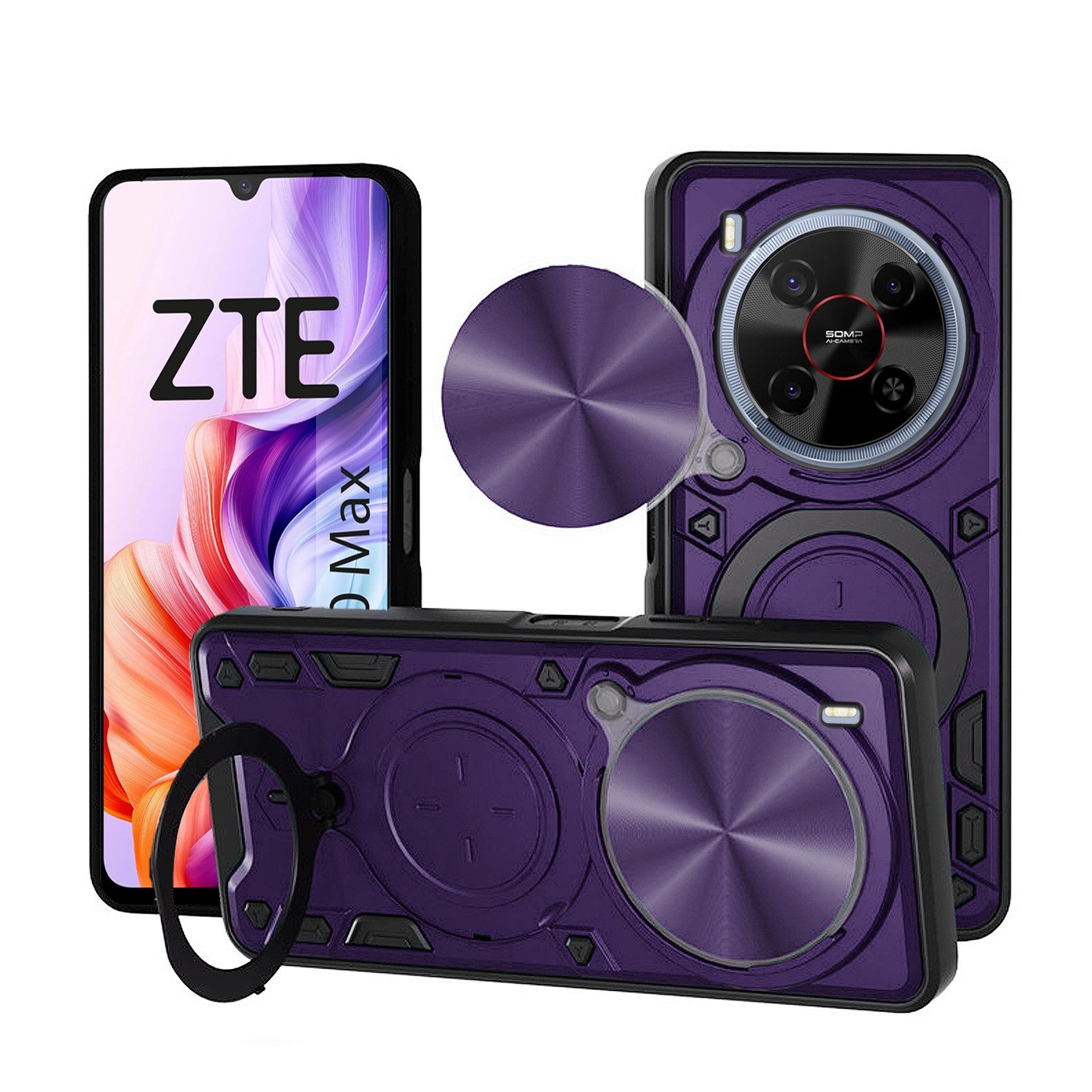 betterfon Handyhülle für ZTE Blade Hülle mit Slide Kameraschutz Ringhalter, Outdoorhülle mit Smartstand, Silikonkern & präziser Passform