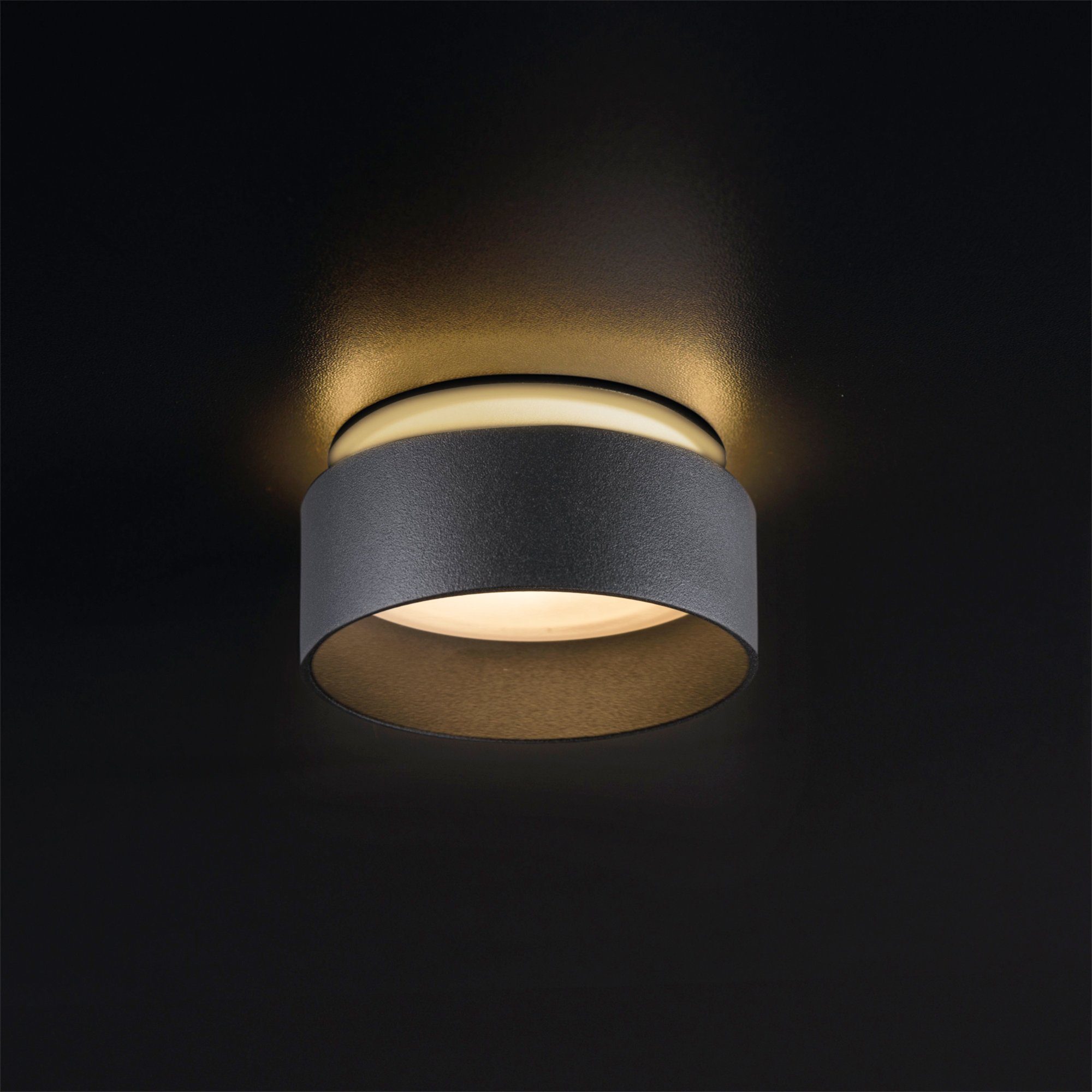 SSC-LUXon Aufbauleuchte Design LED Einbauleuchte Sudara rund Licht, indirektes Warmweiß schwarz