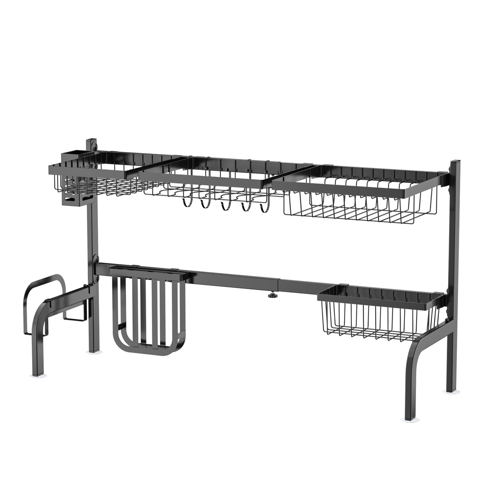COSTWAY Geschirrständer, 2-stöckig, Breite verstellbar 53-99cm, mit Haken
