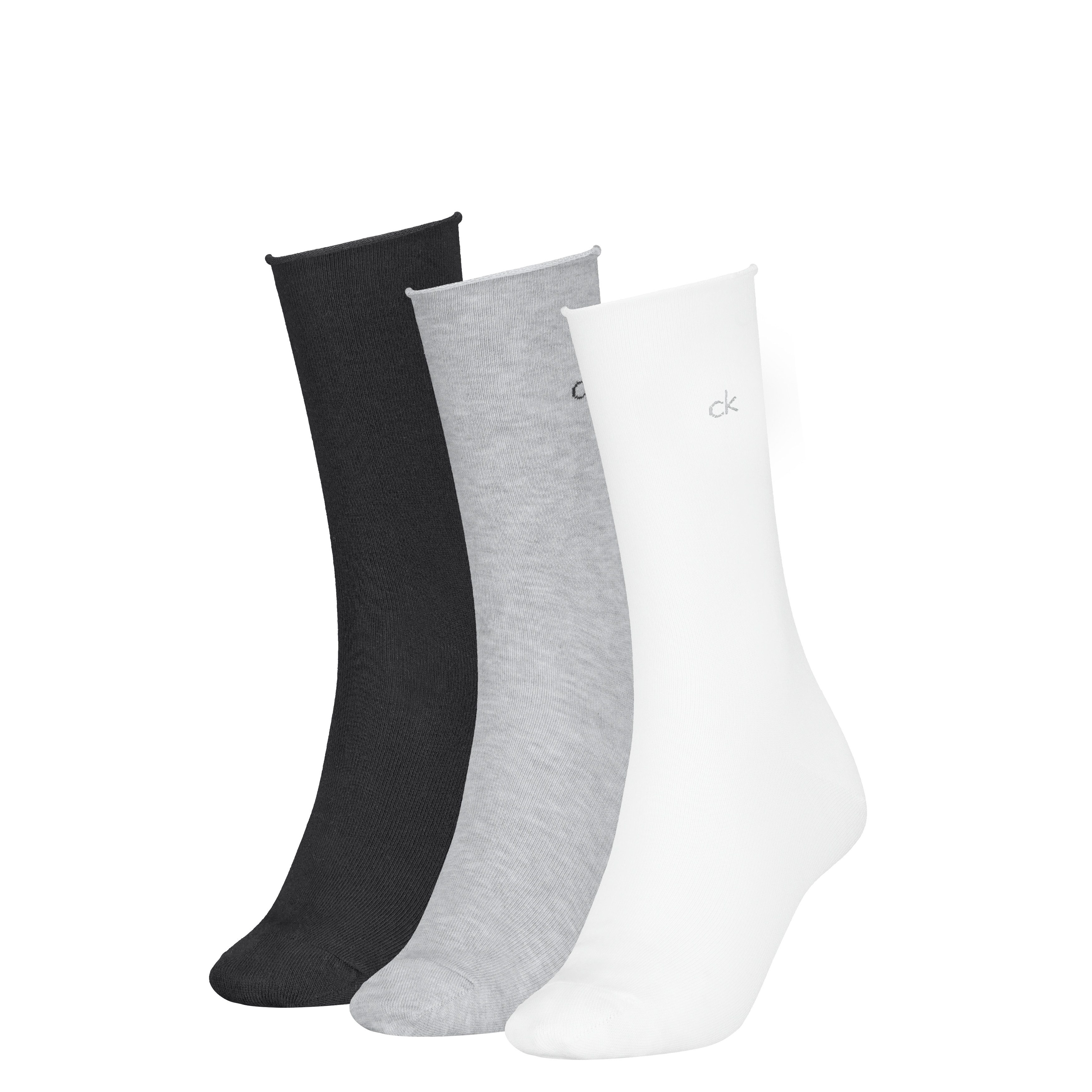 Calvin Klein Socken CK WOMEN SOCK ROLLTOP (3 Paar) mit kleinem Rollbund, Cotton-Mix