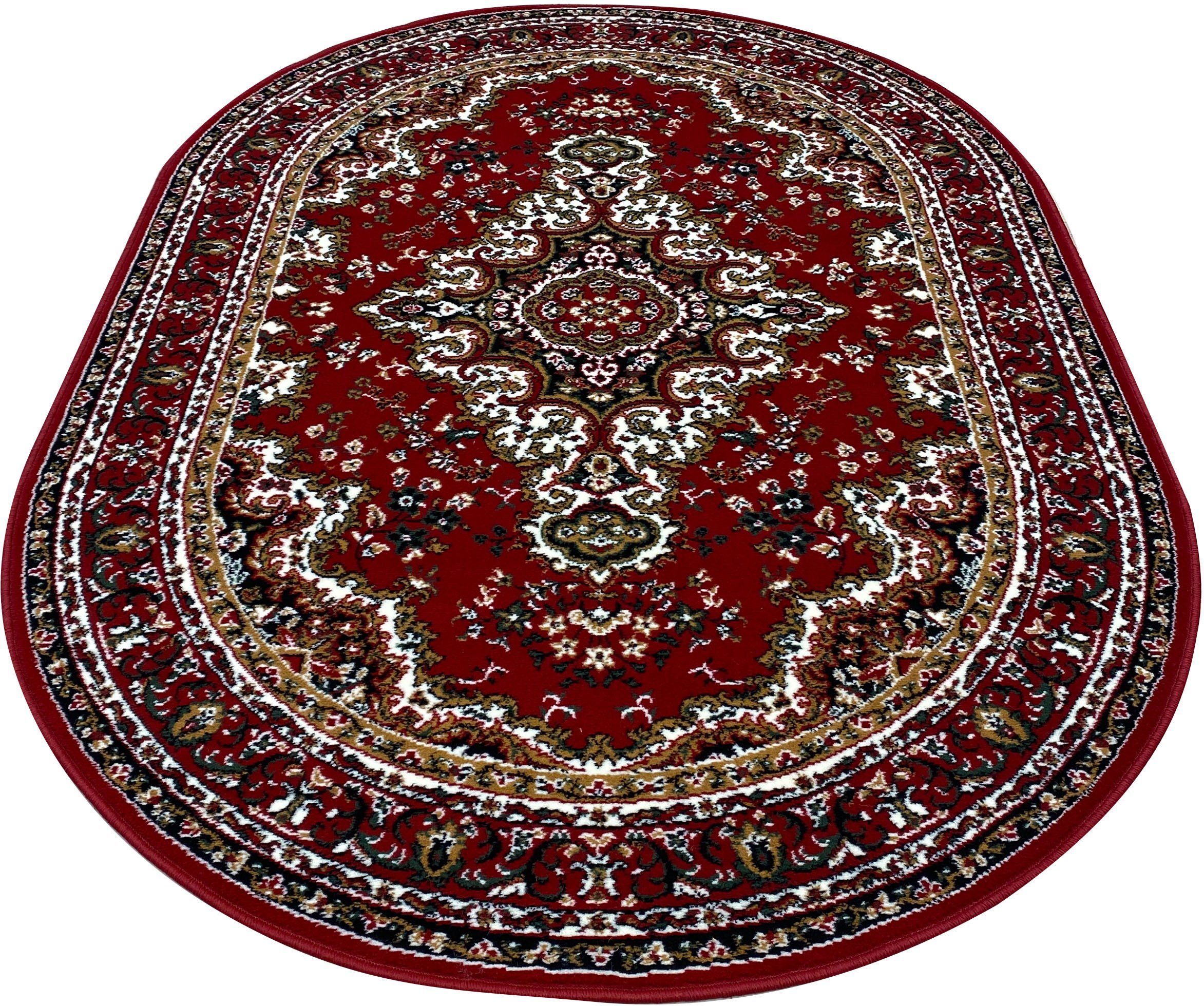 Teppich Oriental, Home affaire, oval, Höhe: 7 mm, Orient-Optik, mit Bordüre, Kurzflor, pflegeleicht, elegant rot
